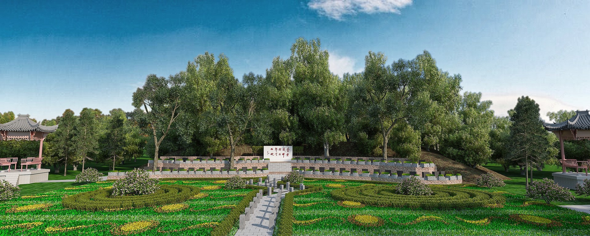 新中式烈士陵园花圃3D模型