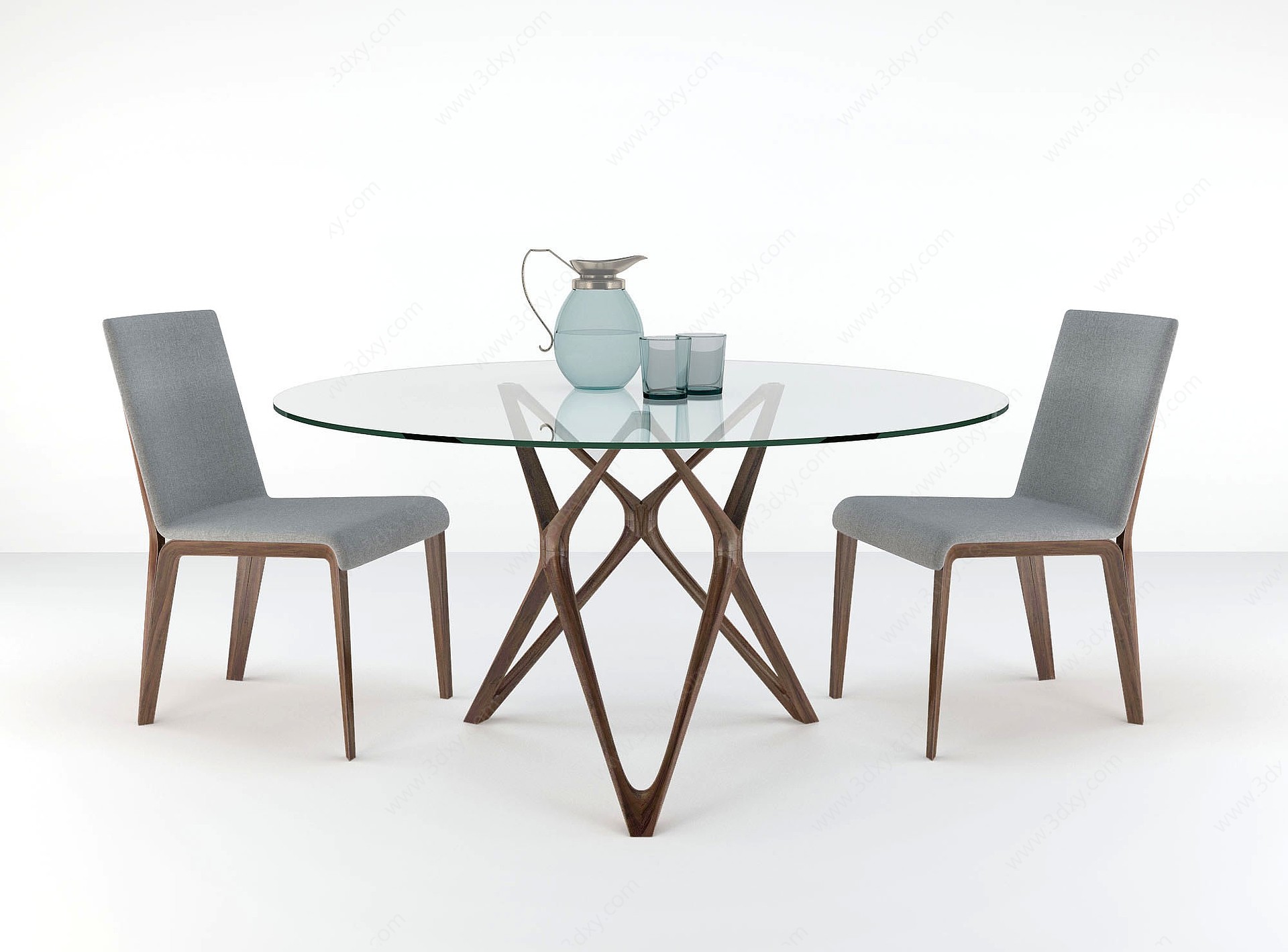 现代圆形玻璃餐桌椅3D模型
