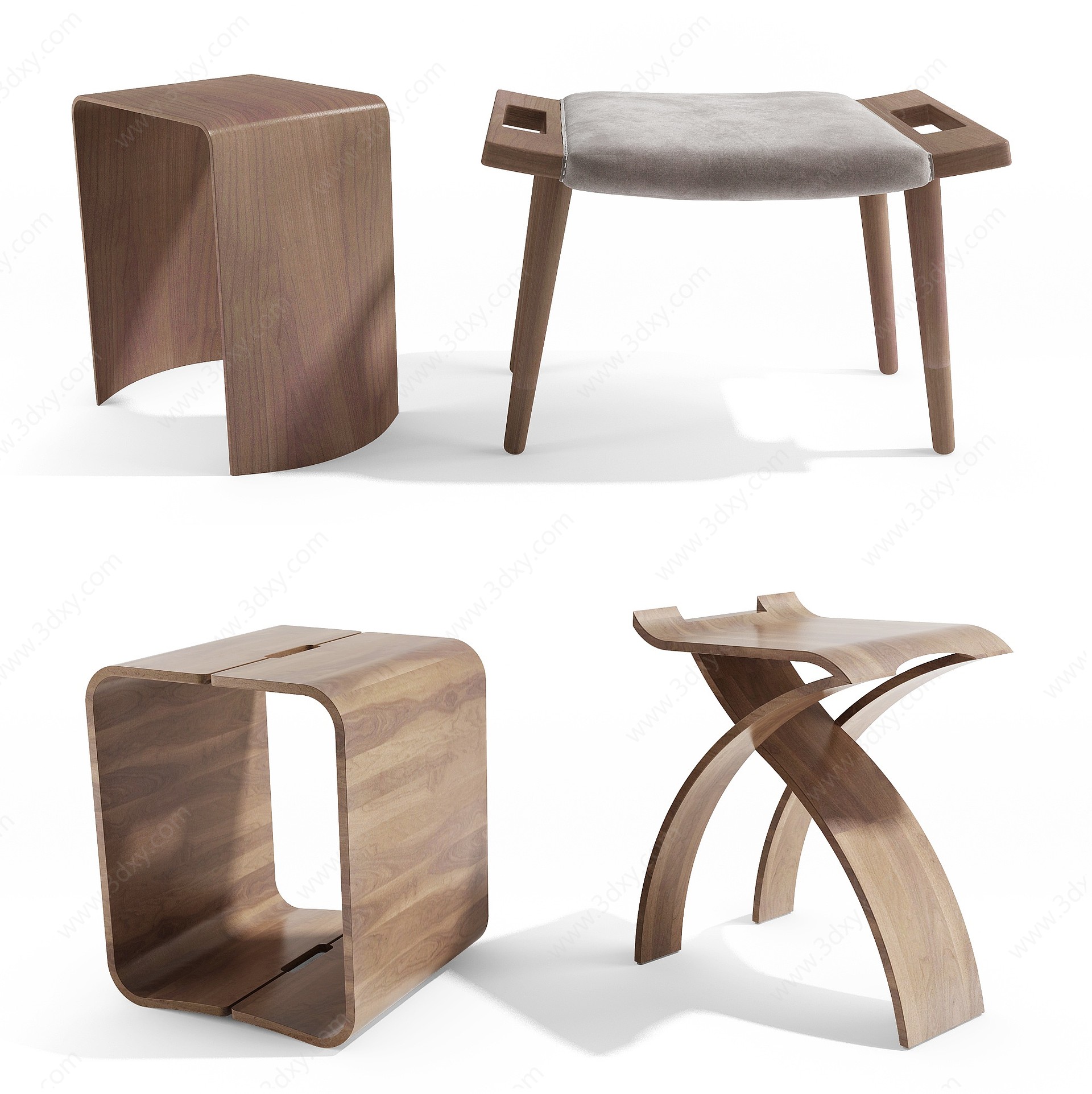 新中式边几凳子脚凳3D模型