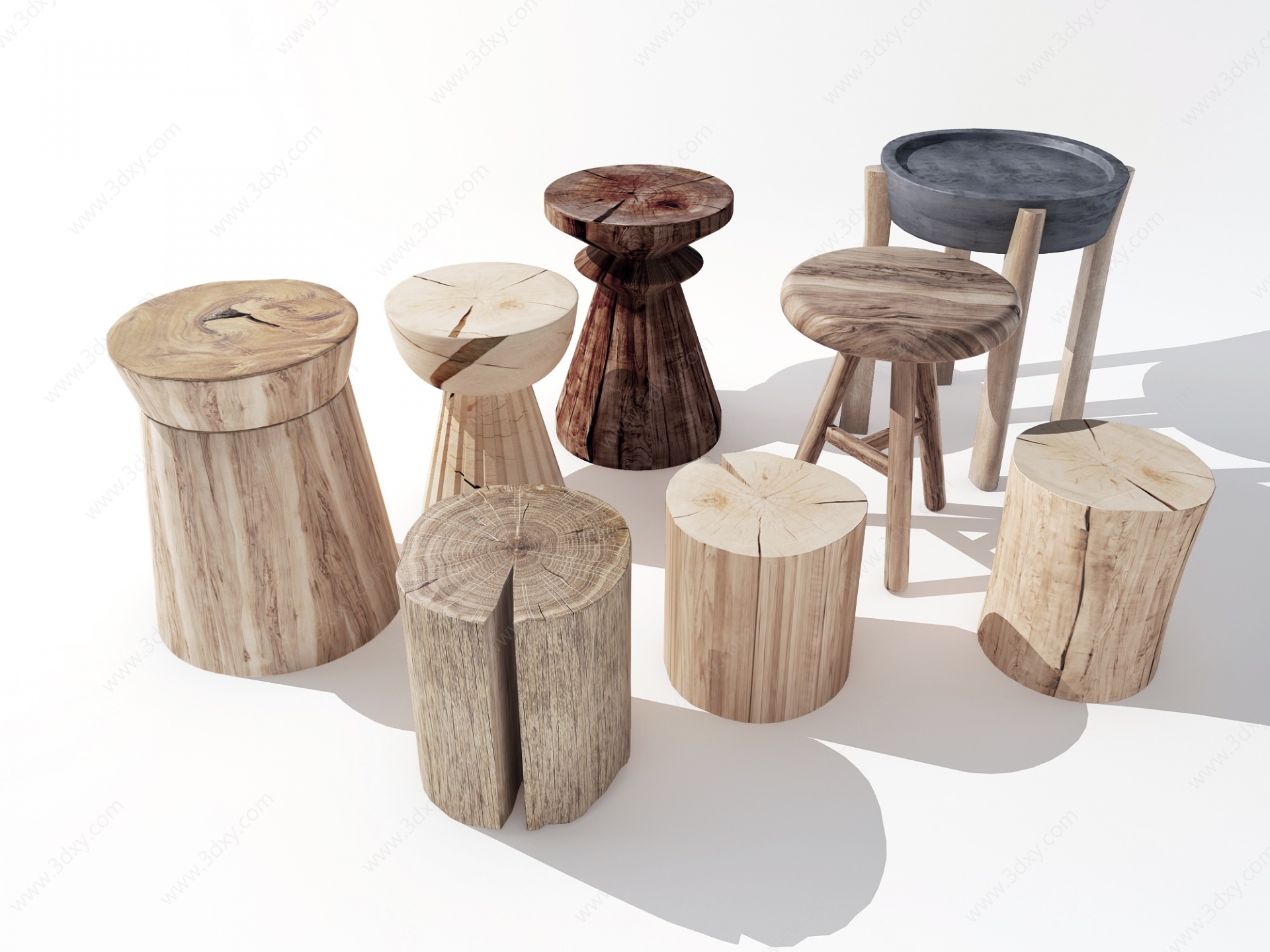 圆木头原木木桩子木头凳子3D模型