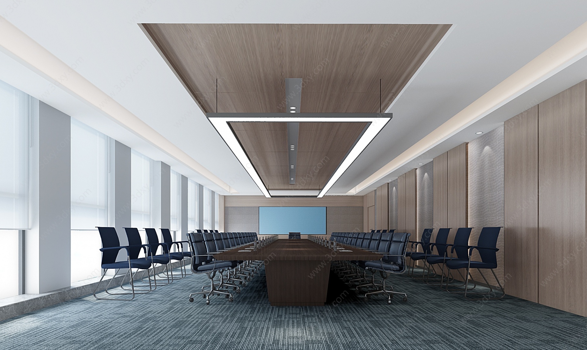 现代大会议室会议桌椅3D模型
