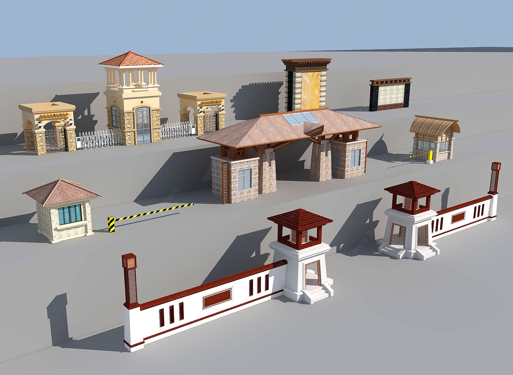 中式欧式小区园区入口大门3D模型