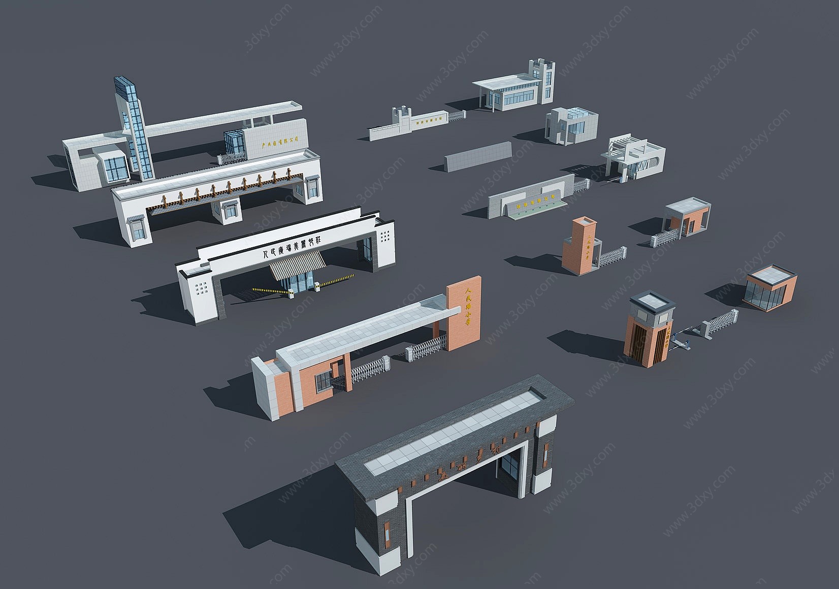 新中式小区厂房入口大门3D模型