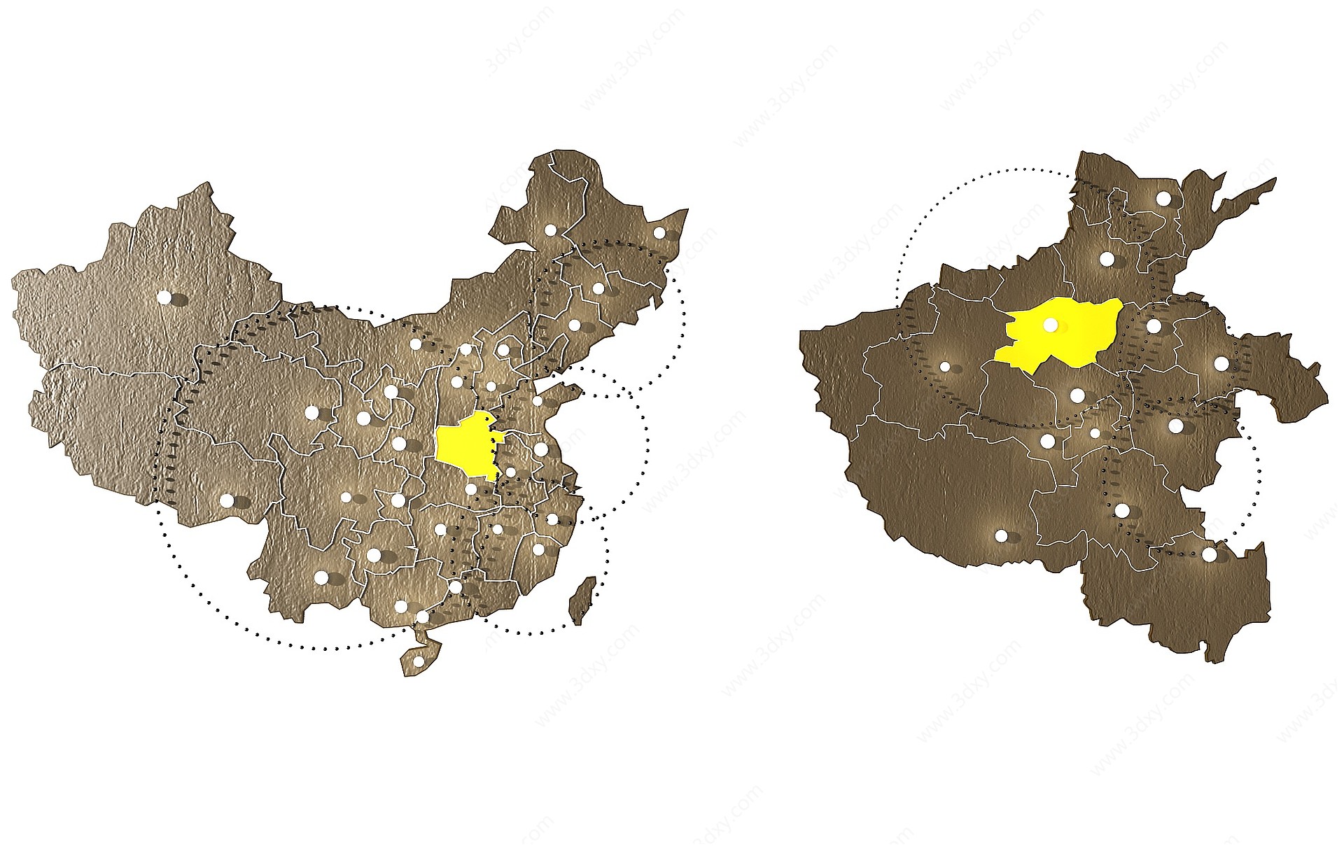 中国地图沙盘区位图墙饰3D模型