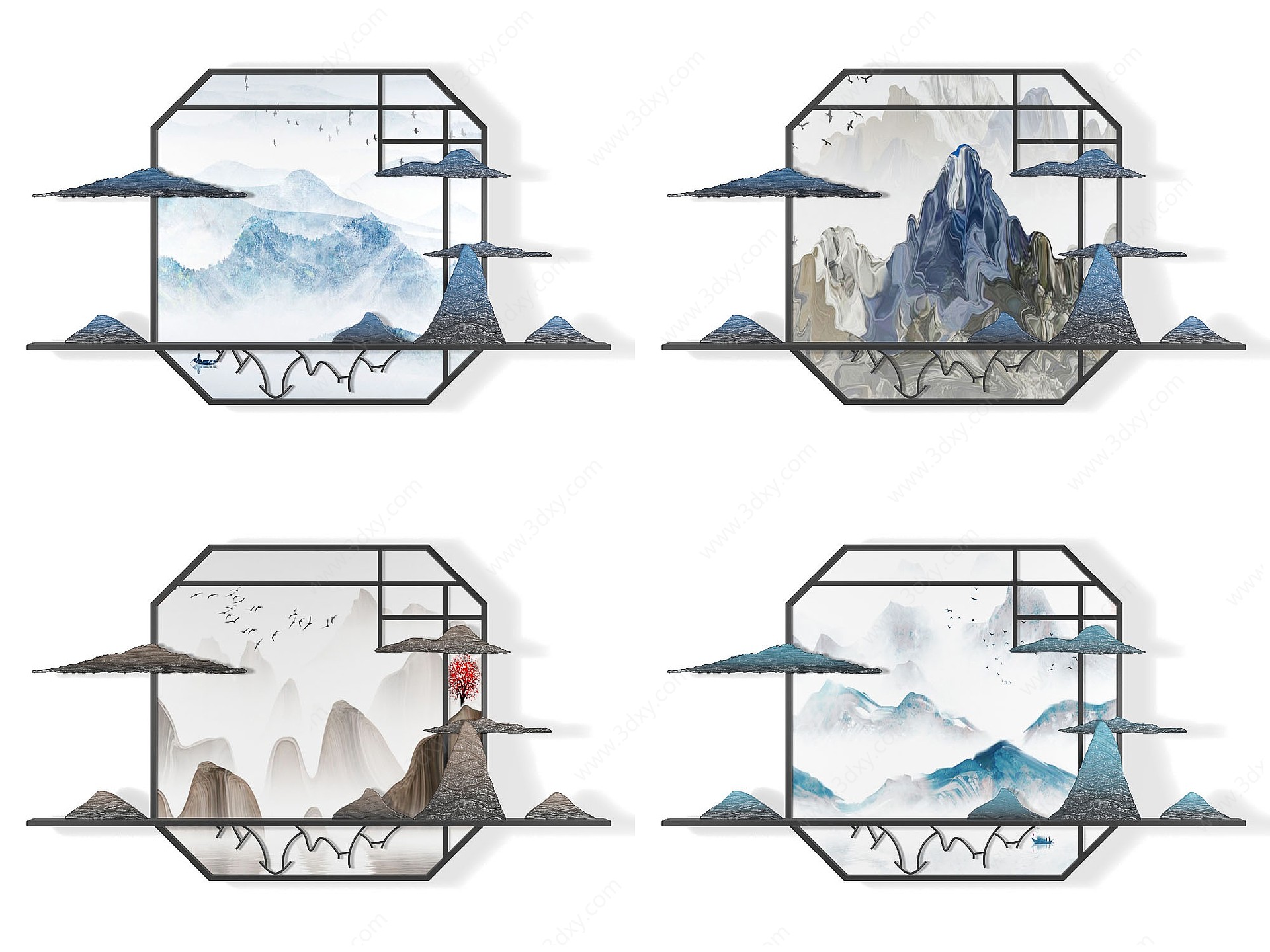 新中式山脉墙饰挂件立体画3D模型