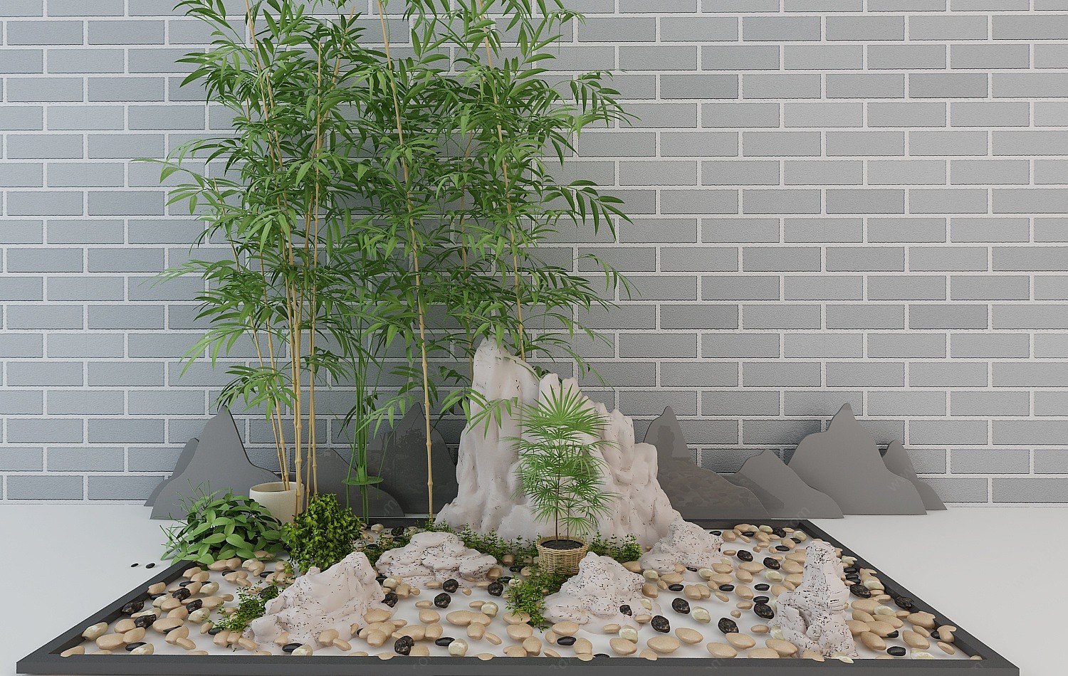 园林景观石头竹子3D模型