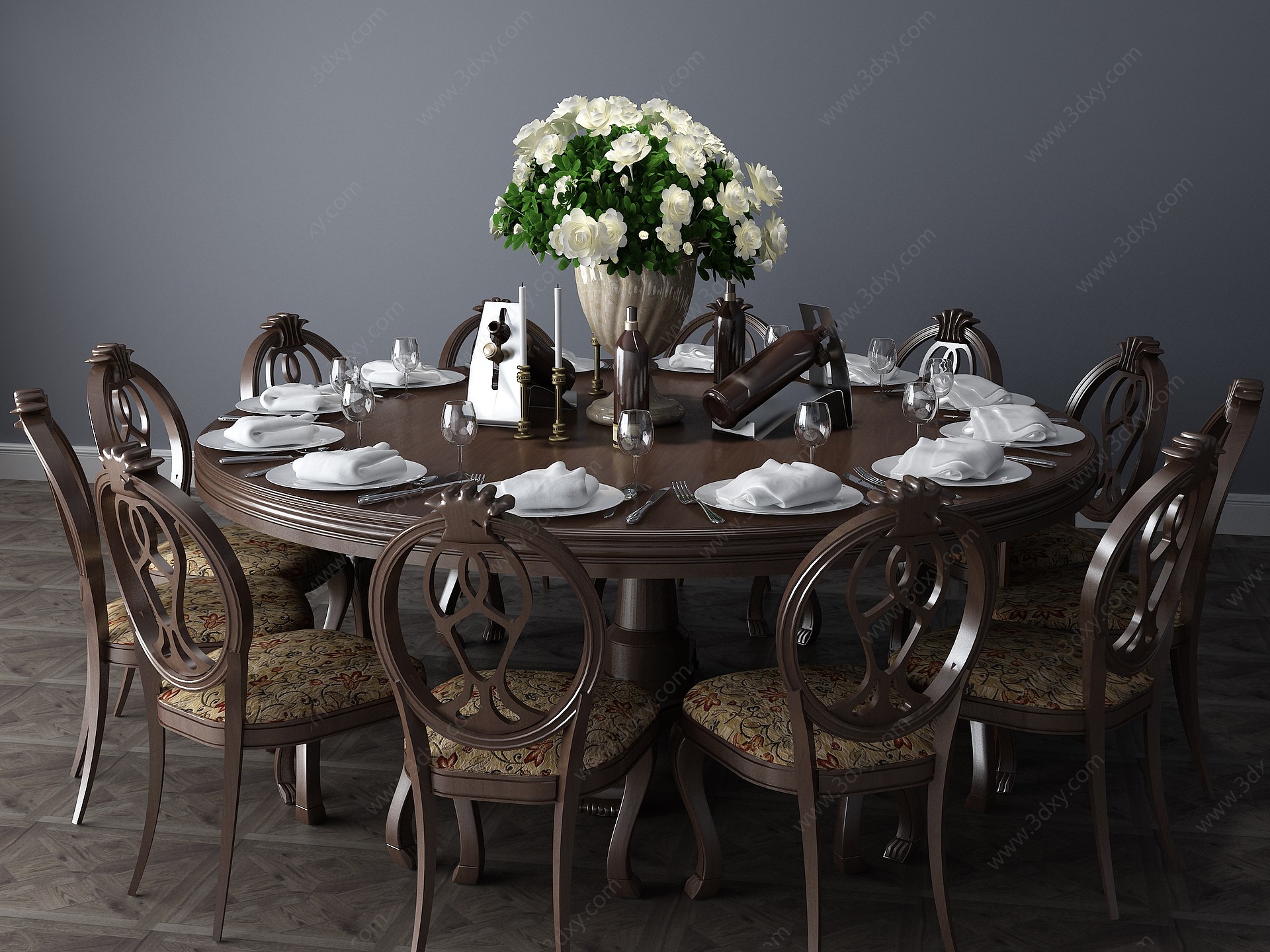 美式餐桌餐桌椅圆桌3D模型
