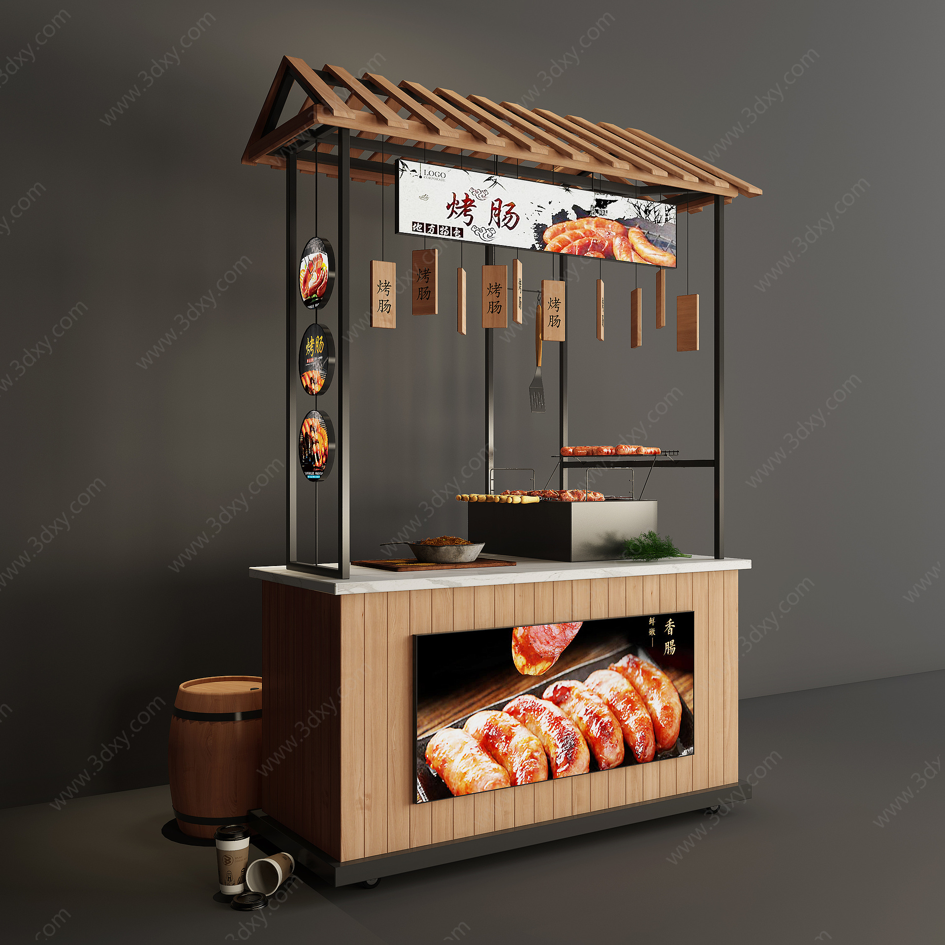 新中式考场小吃摊位售卖亭3D模型