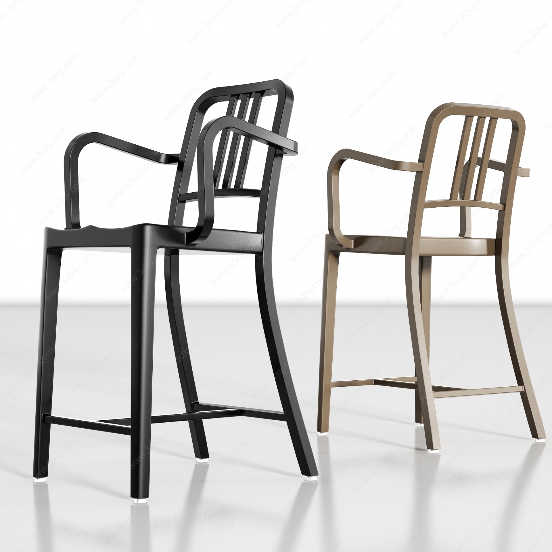 北欧简约金属单椅组合3D模型