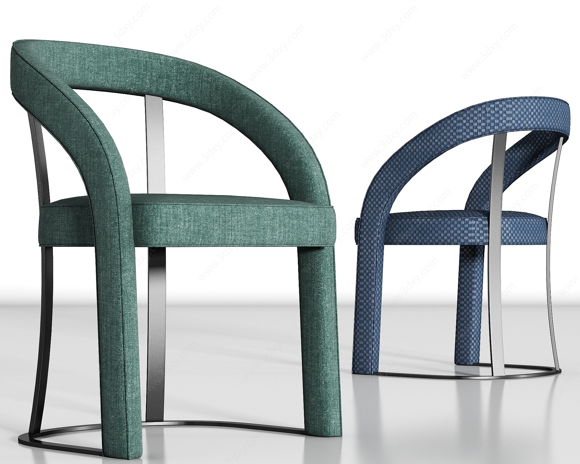 新中式金属布艺单椅组合3D模型