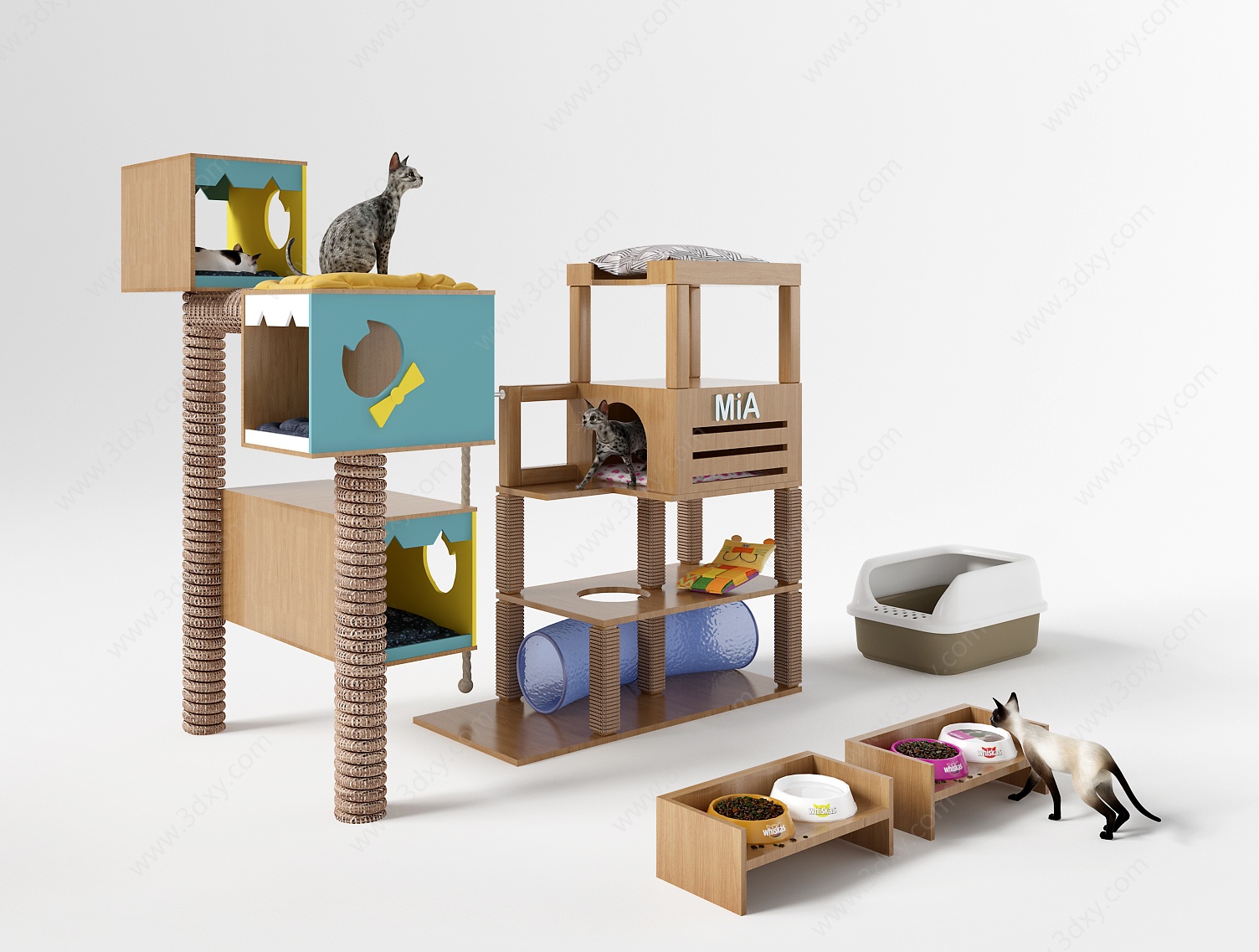 宠物猫爬架猫窝猫别墅猫砂3D模型