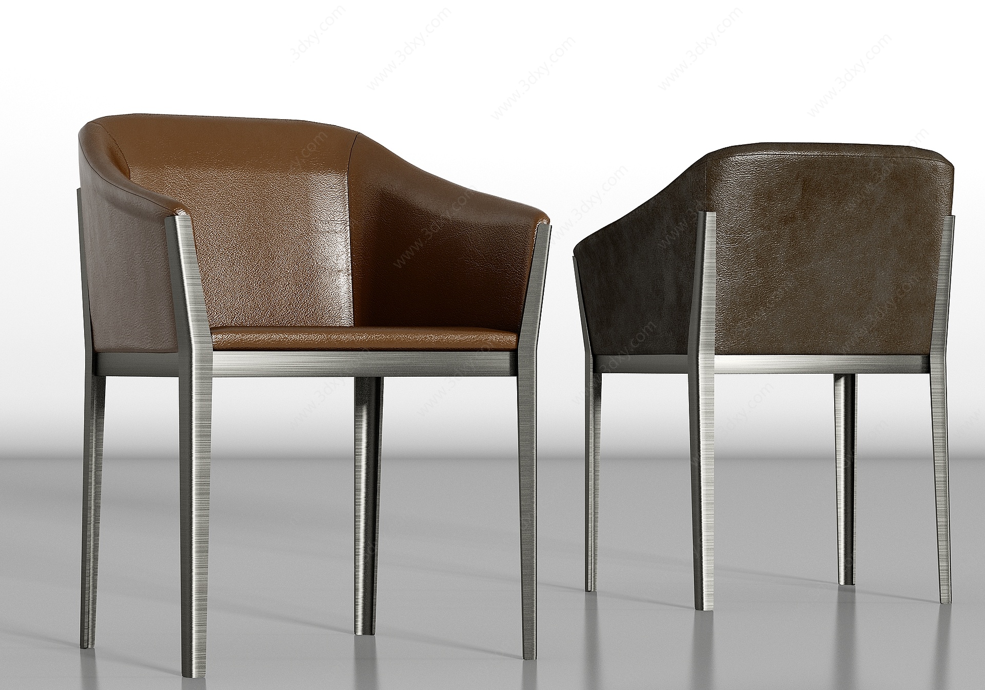 现代金属皮革单椅组合3D模型