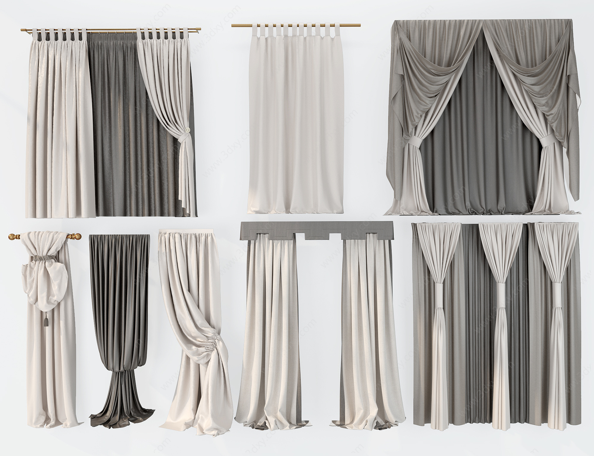 北欧现代窗帘卧室窗帘组合3D模型