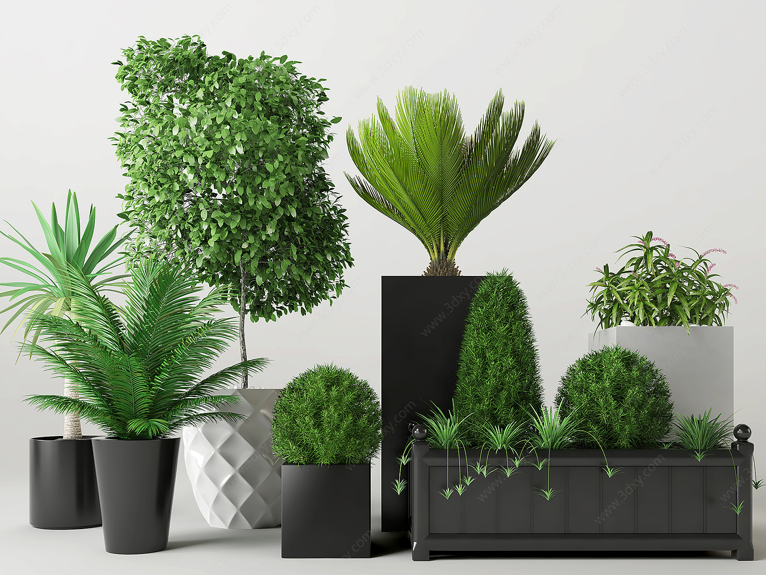 现代盆景绿植组合3D模型