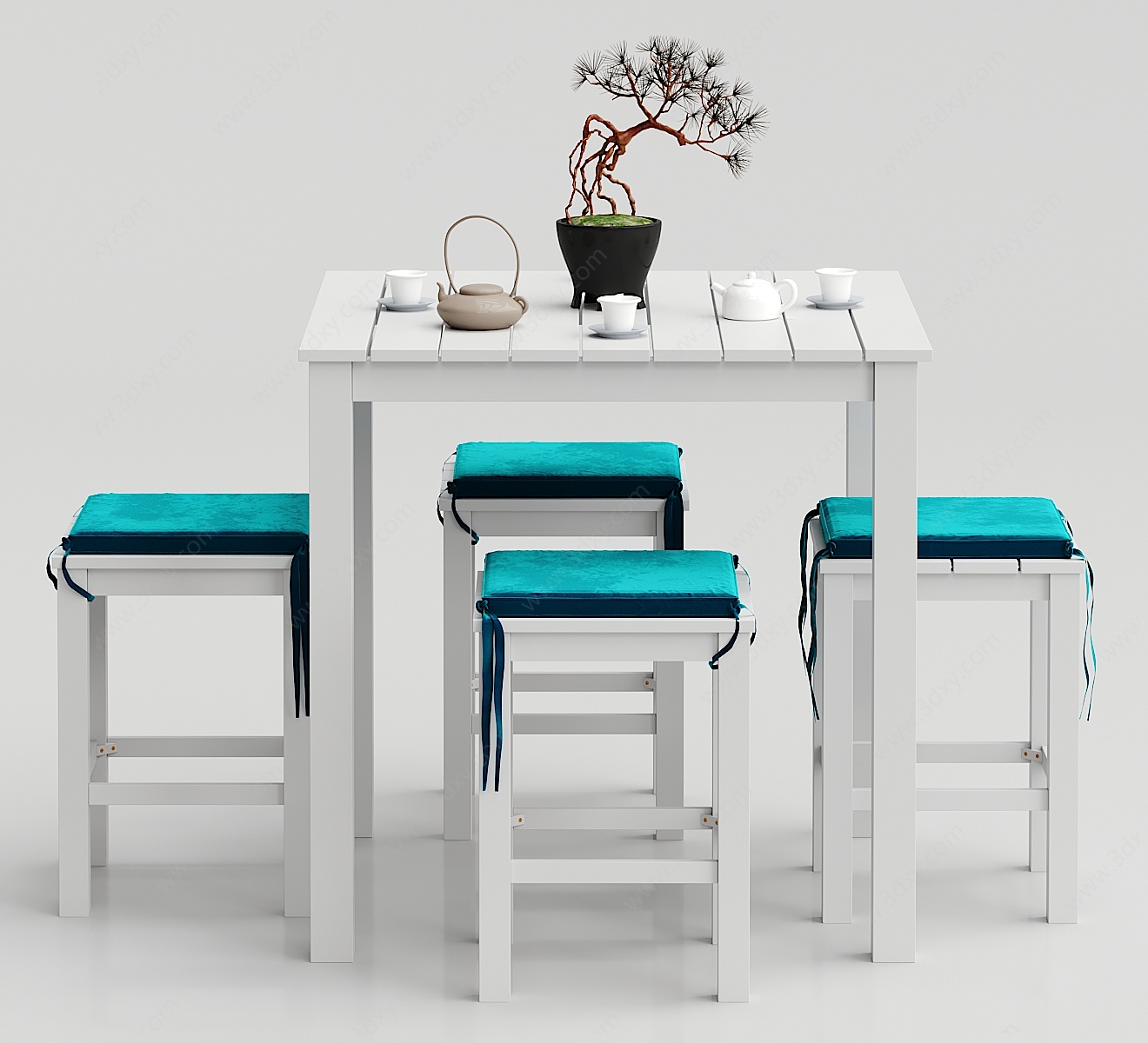 新中式四人餐桌椅子摆件3D模型