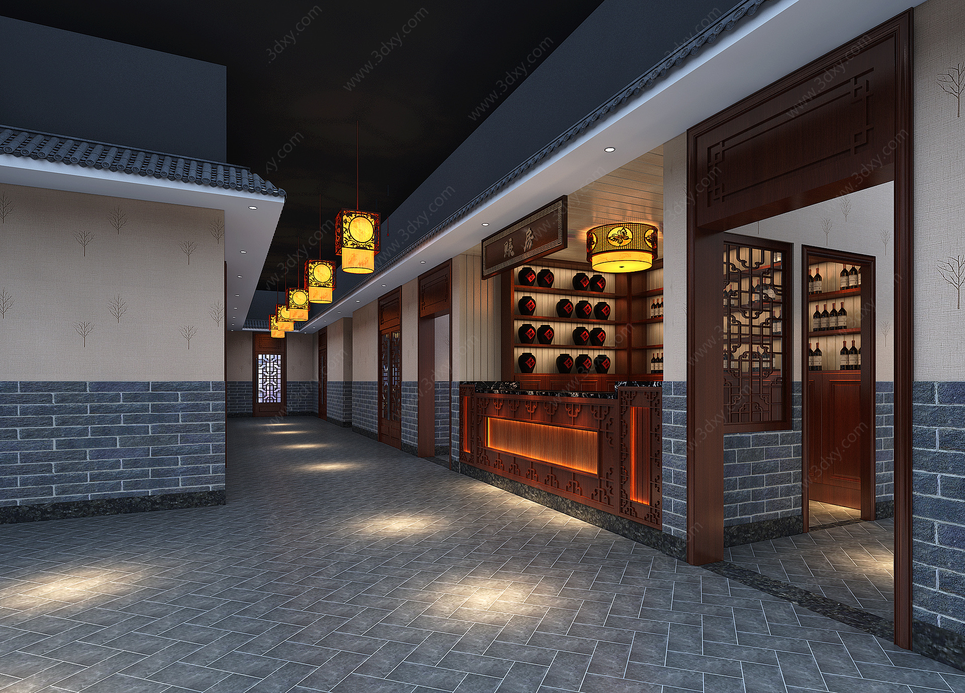 中式餐厅前台3D模型