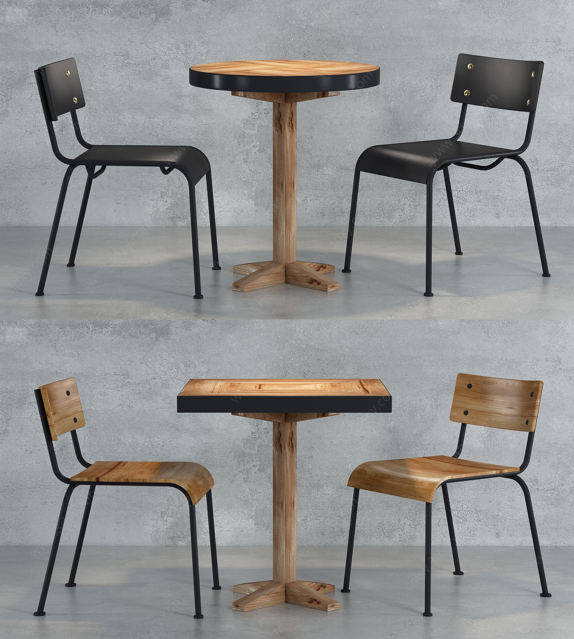 工业风餐桌椅桌椅组合3D模型