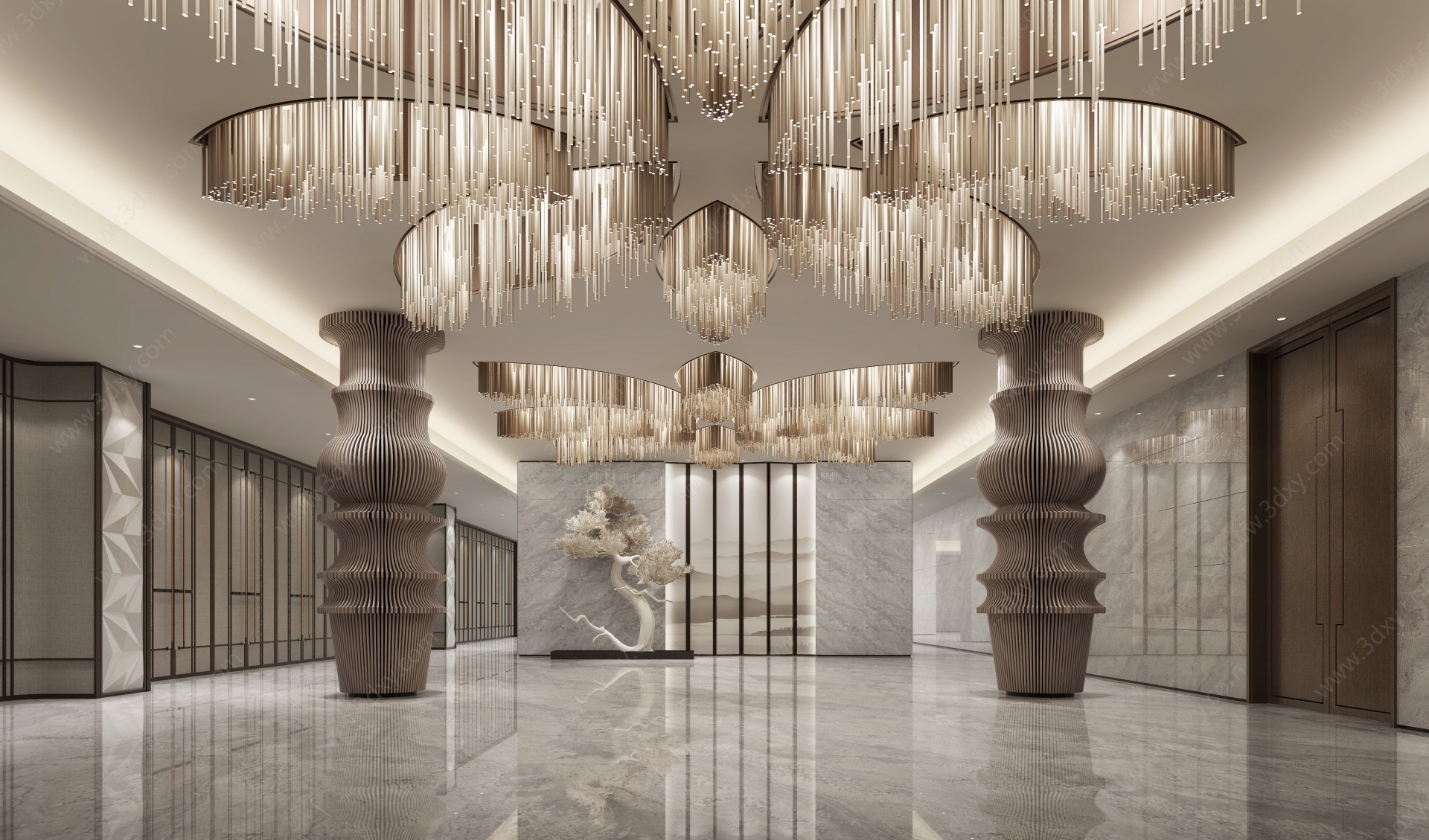 现代宴会厅前厅花灯3D模型