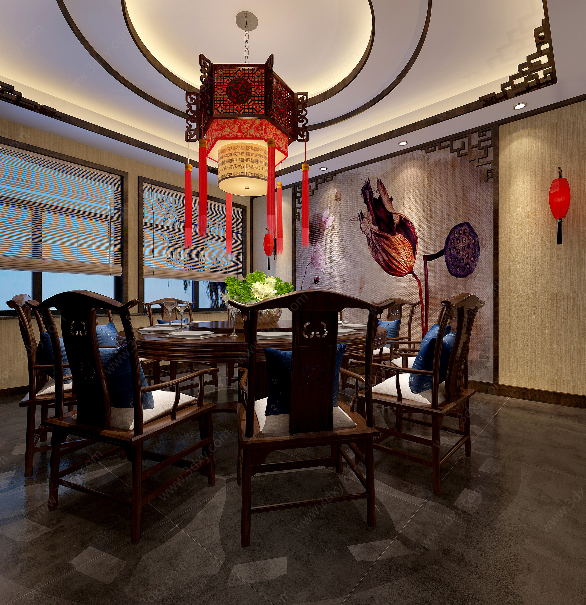 中式包房酒店包房中式吊灯3D模型