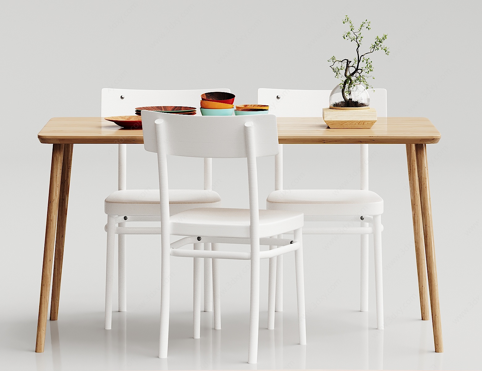 北欧实木餐桌椅子摆件组合3D模型
