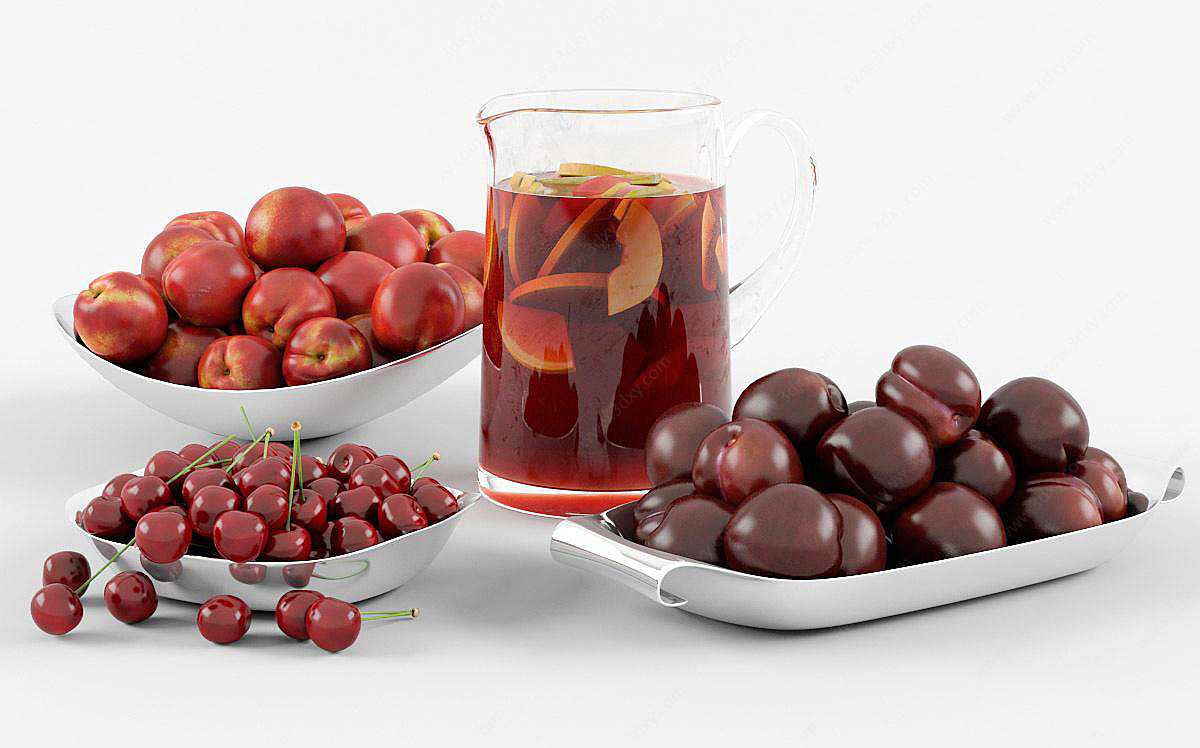 水果玻璃杯餐桌摆件3D模型