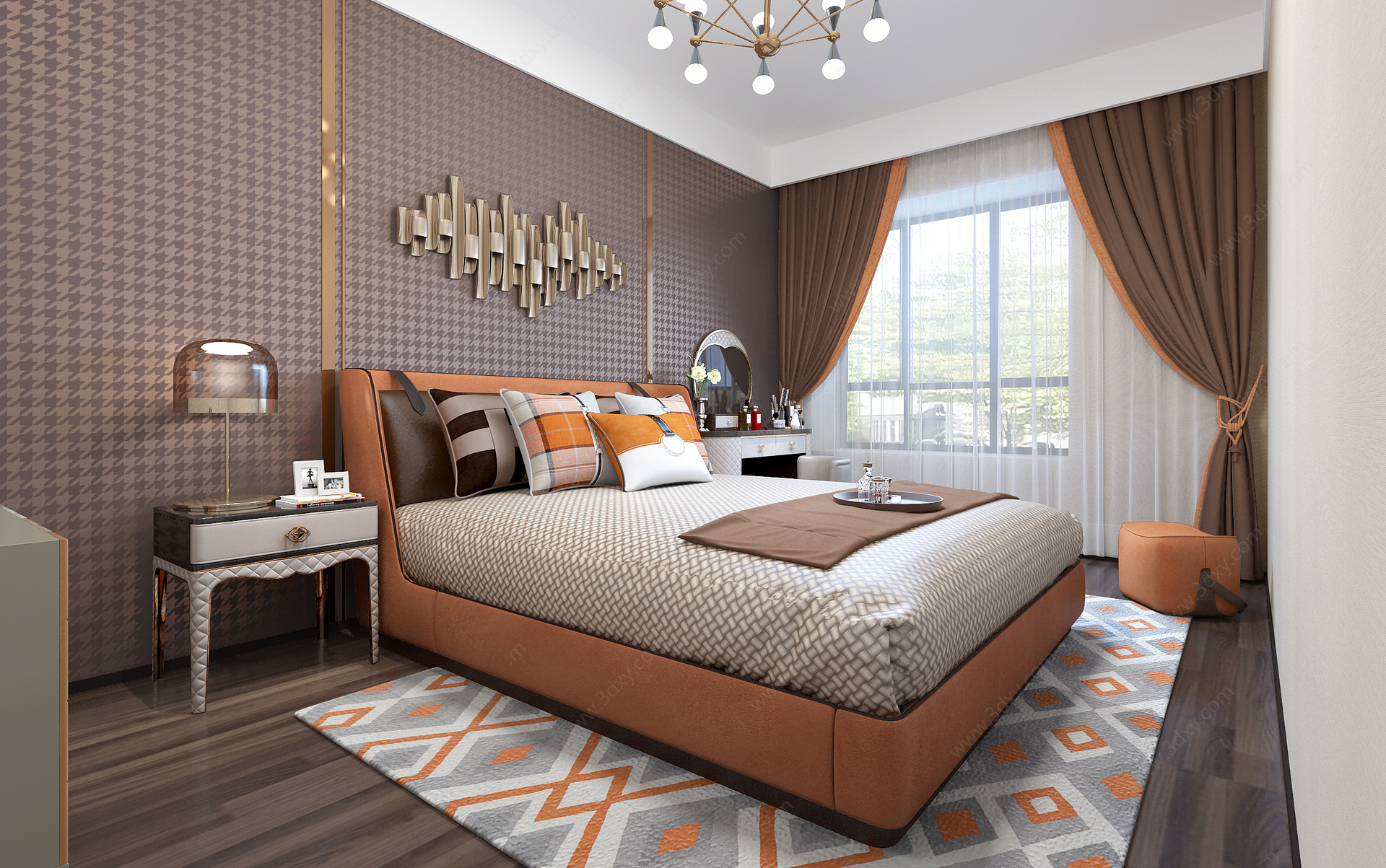 现代卧室轻奢风格3D模型