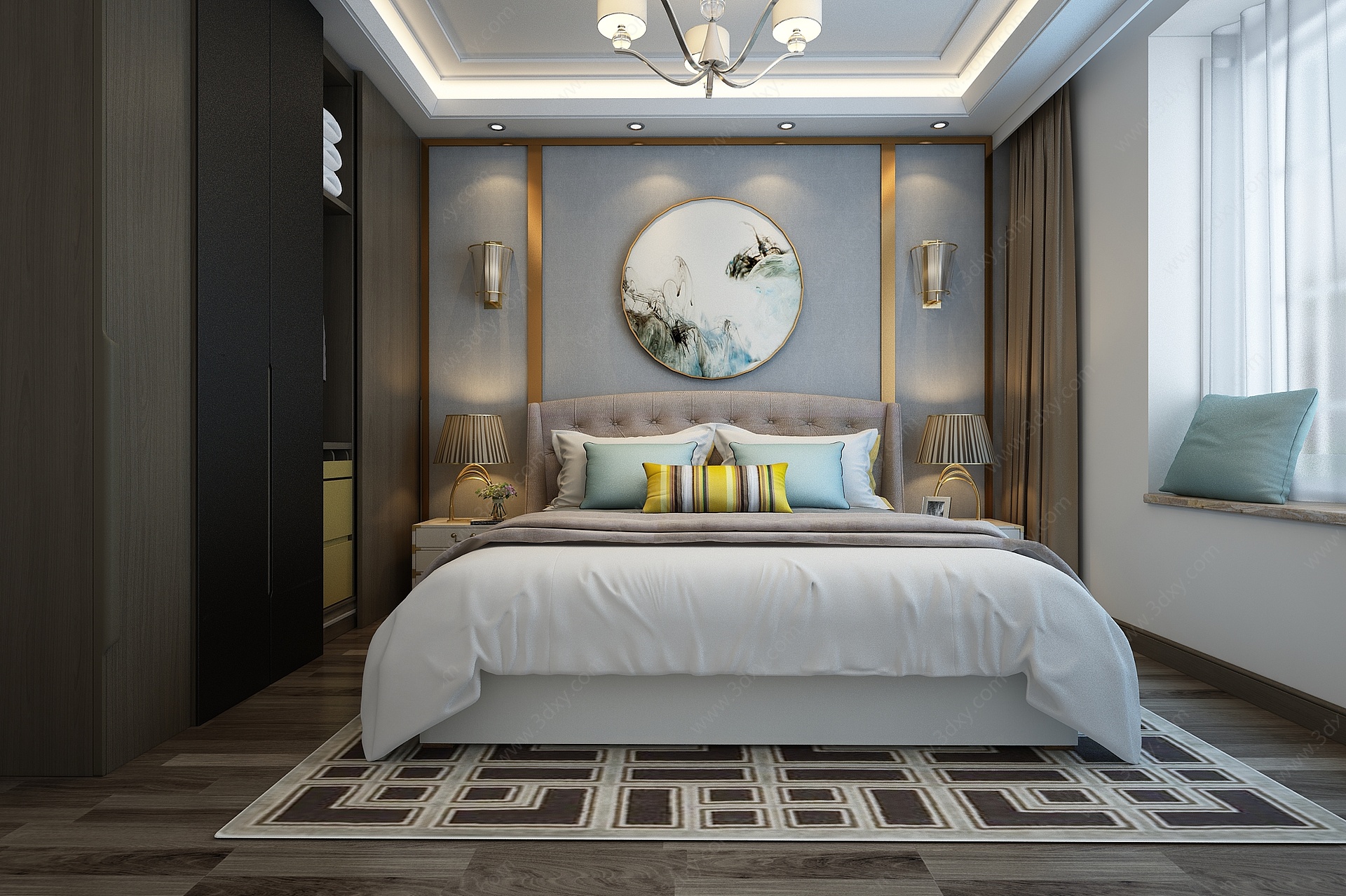 现代卧室新中式床3D模型