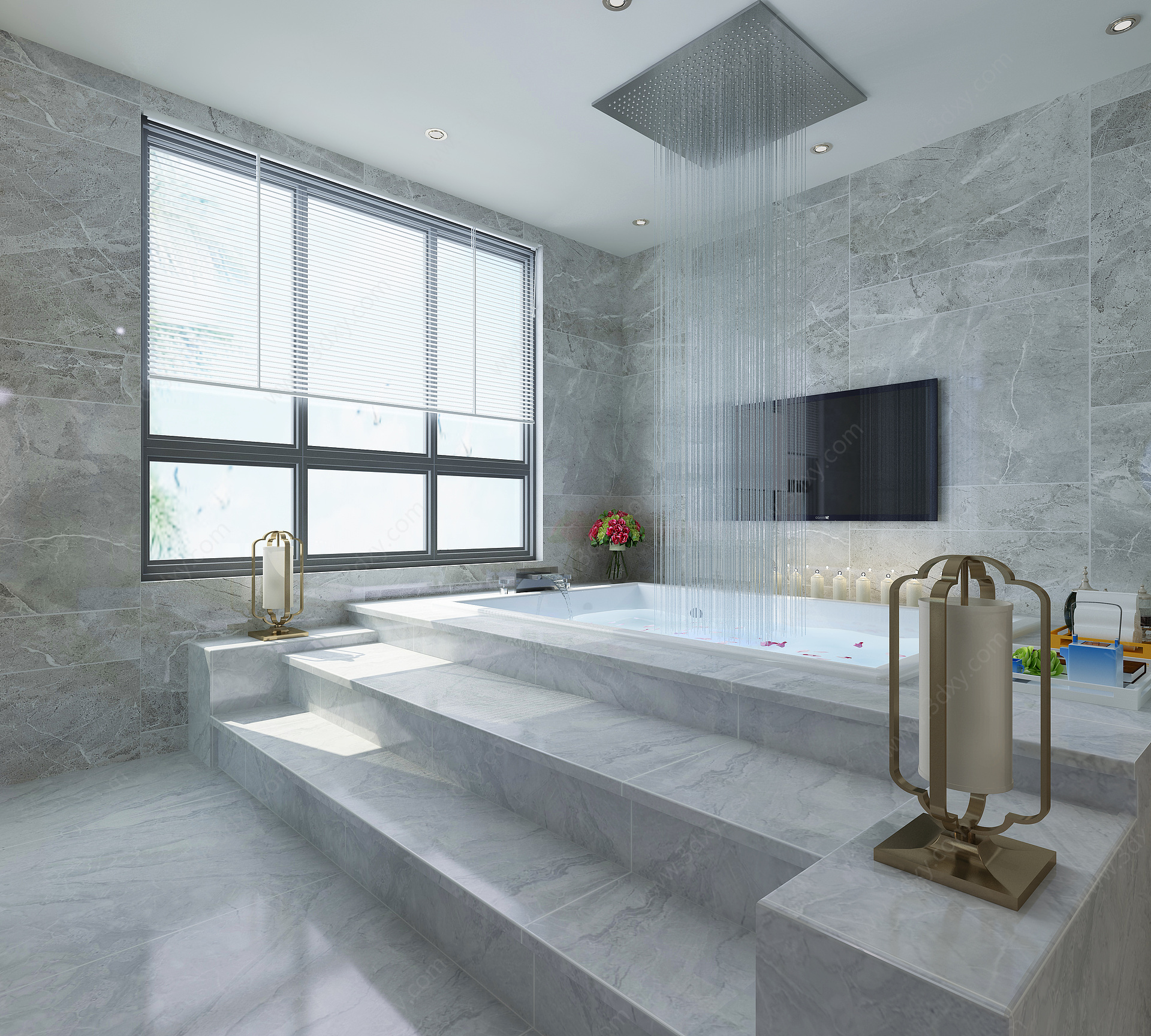 新中式酒店套房客厅浴池3D模型