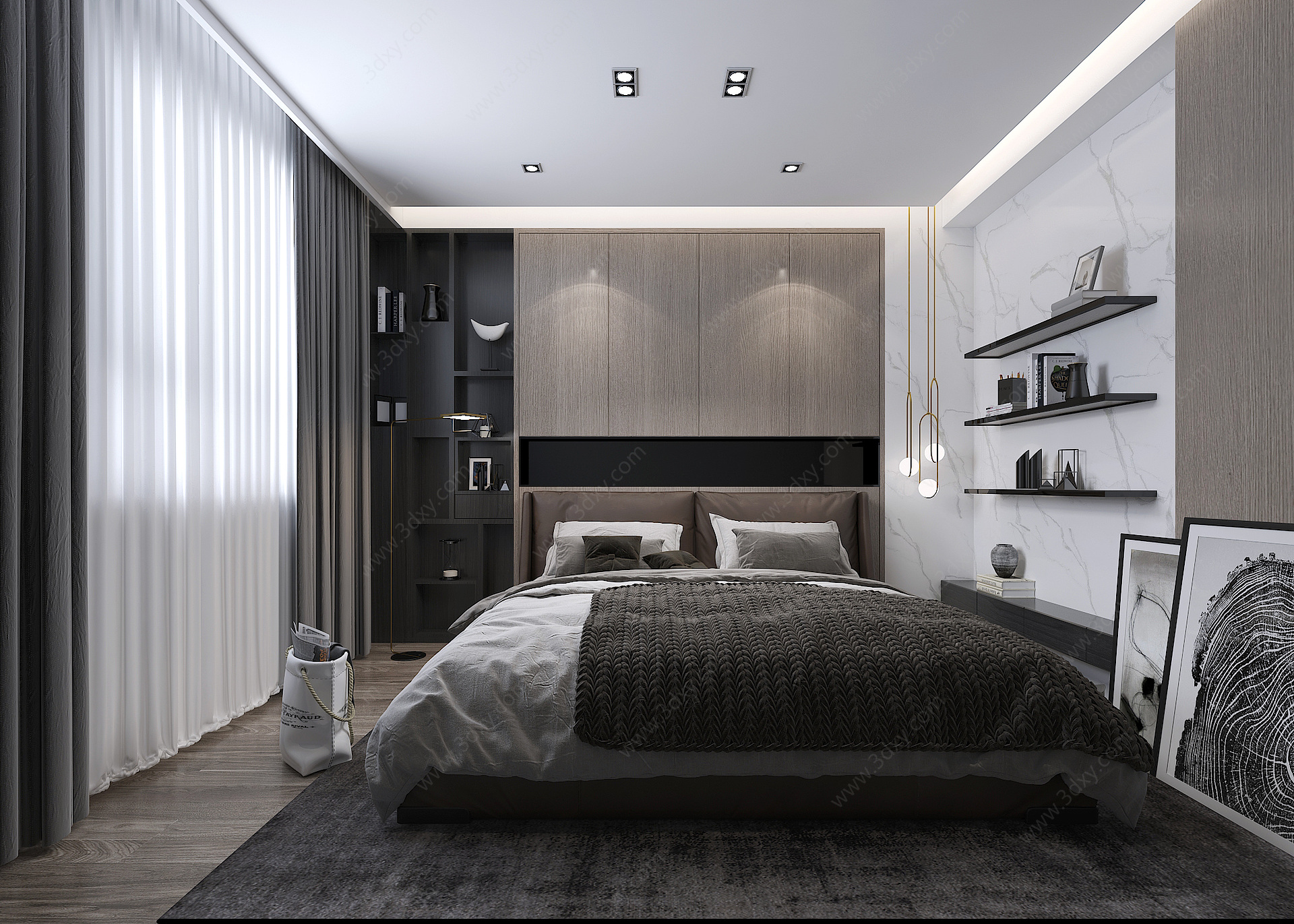 现代简约卧室空间3D模型