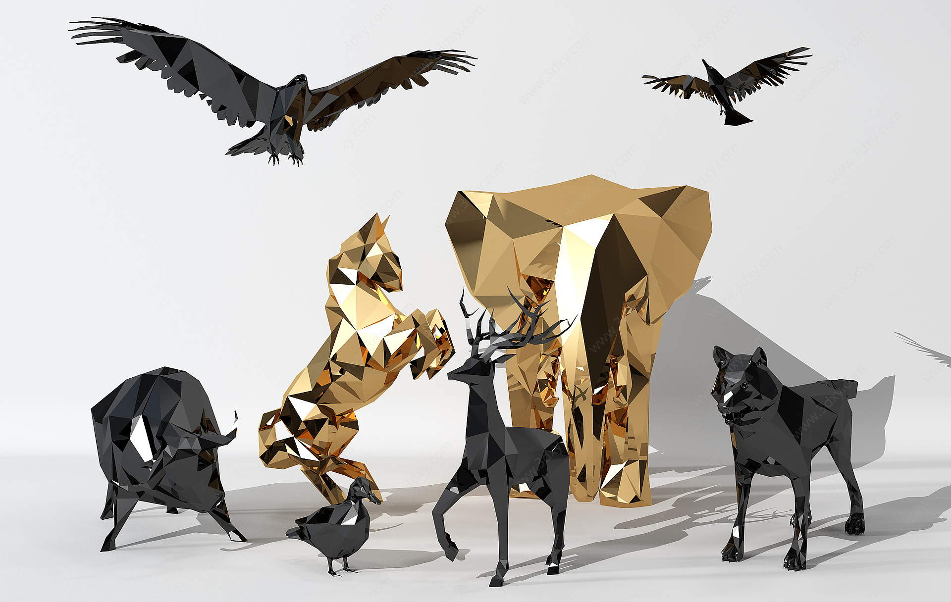 金属几何动物雕塑摆件3D模型