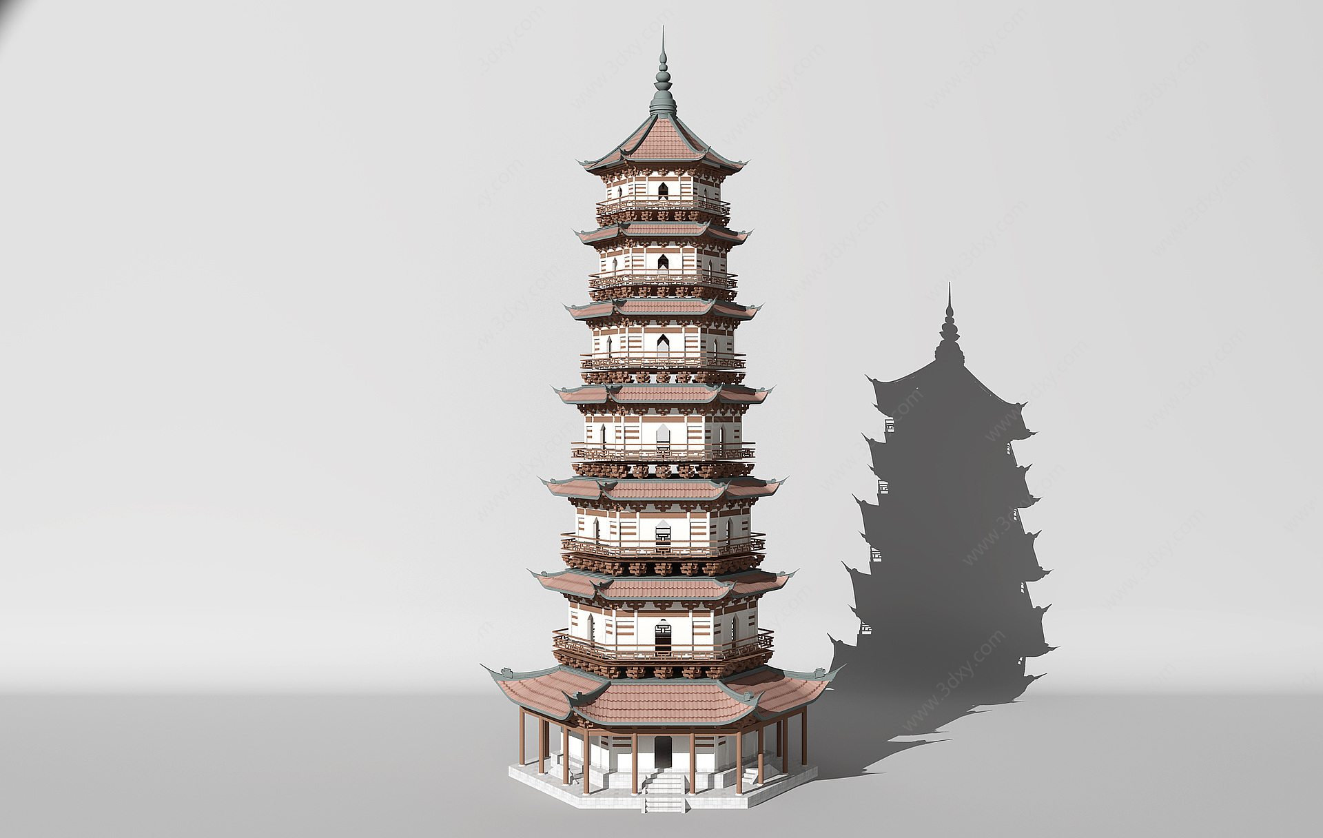 中式古建筑佛塔3D模型