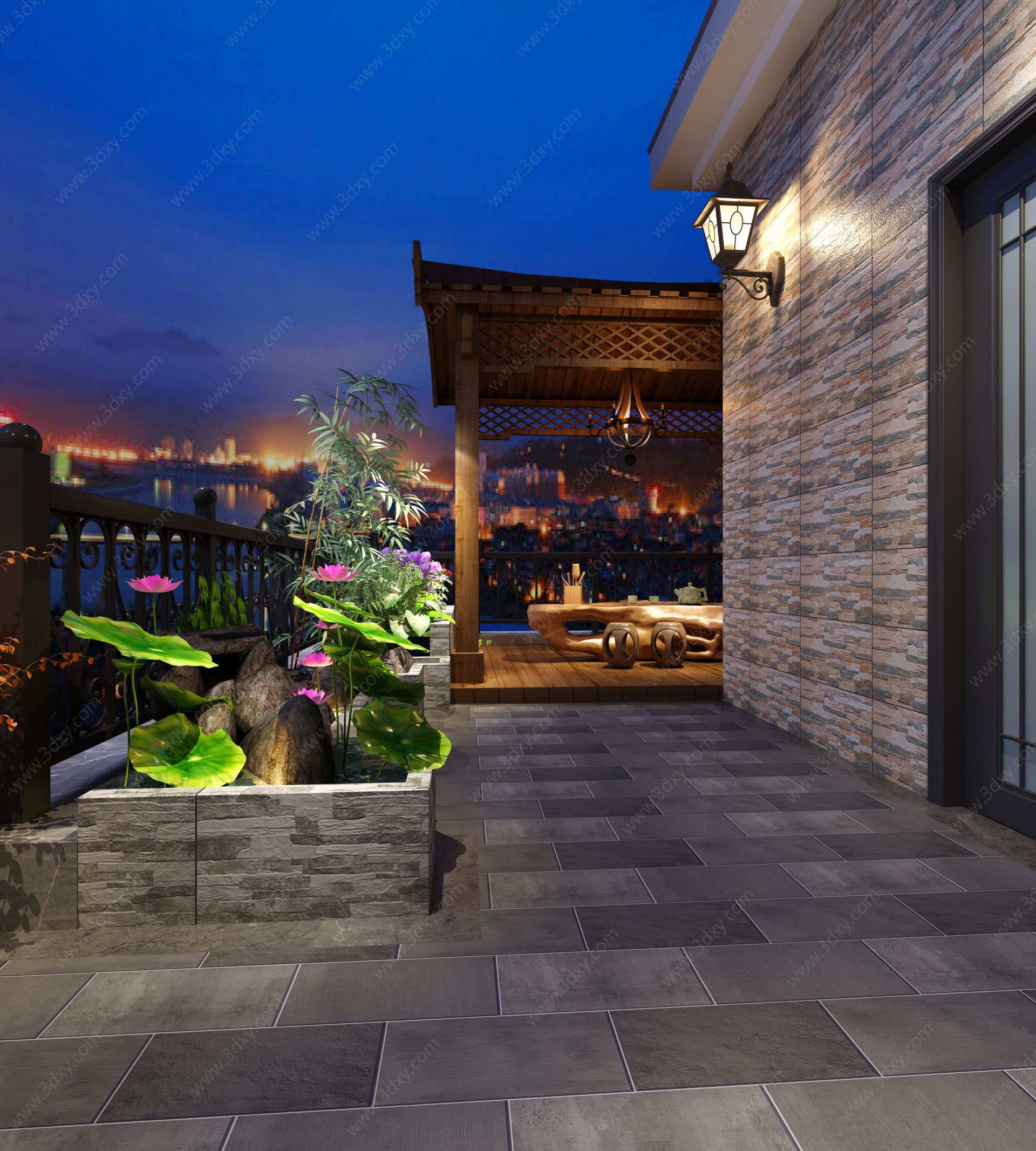 现代屋顶花园阳台3D模型