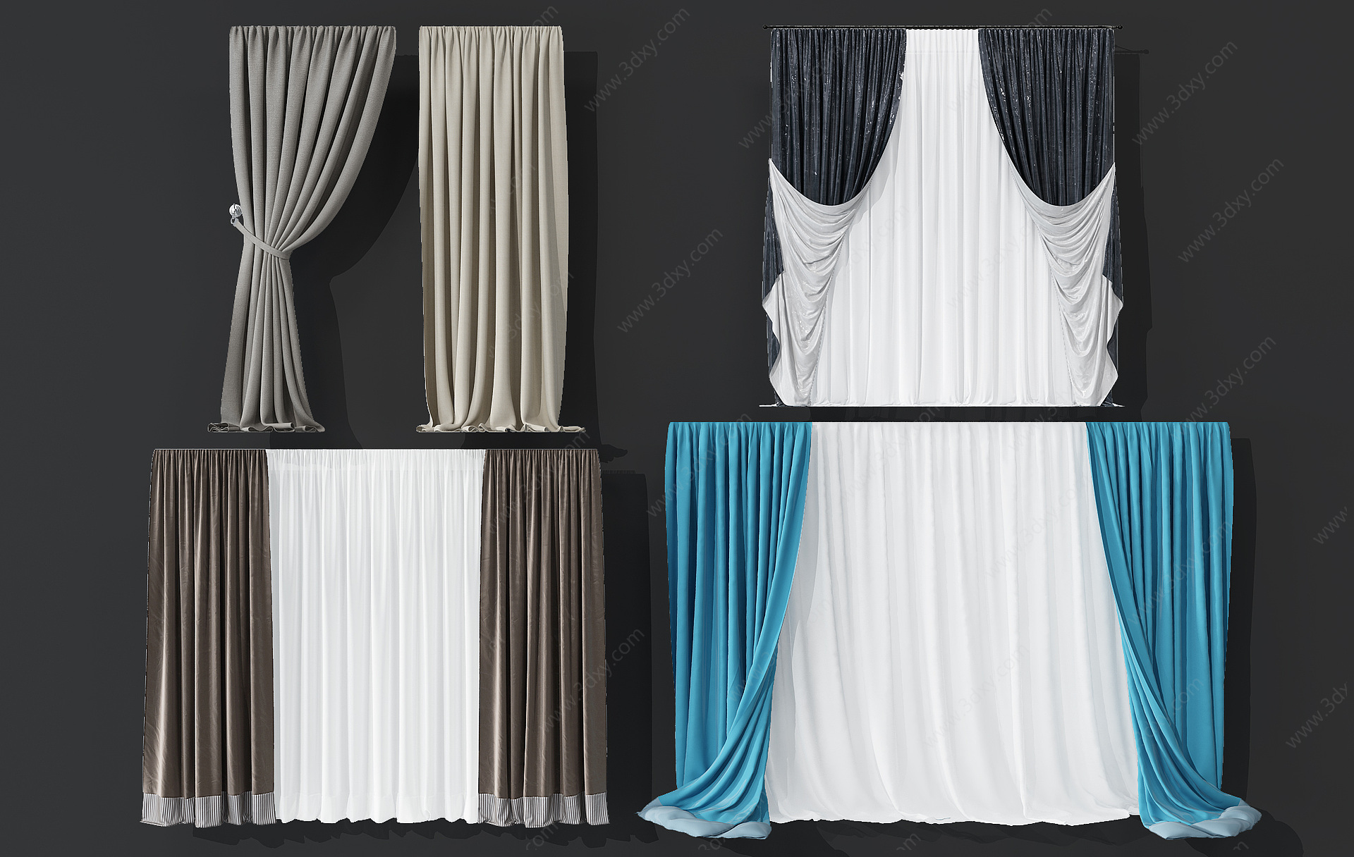 现代简欧式窗帘组合3D模型