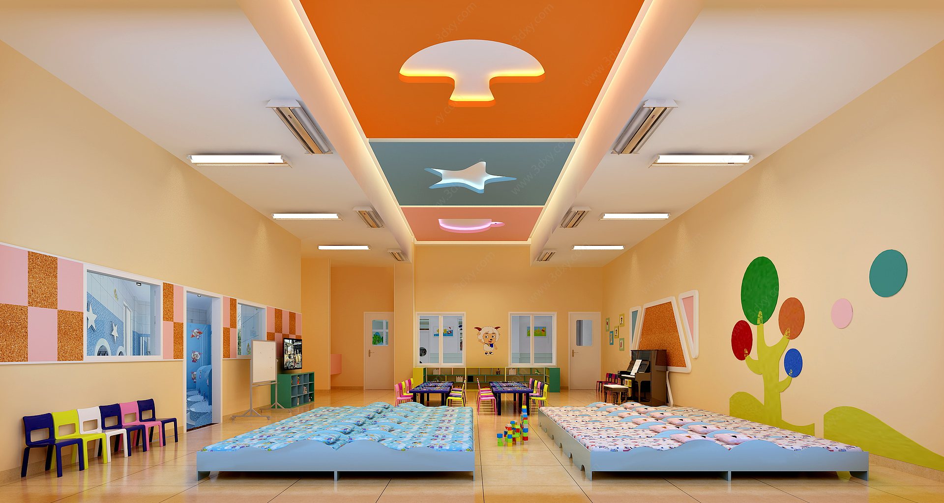现代幼儿园课室3D模型