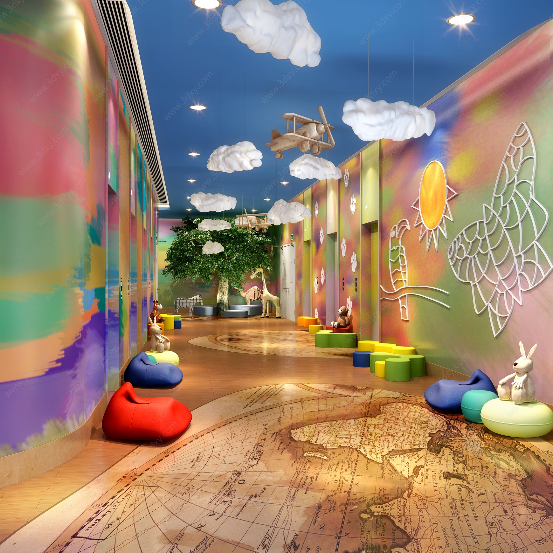现代商场儿童卡通电梯厅3D模型