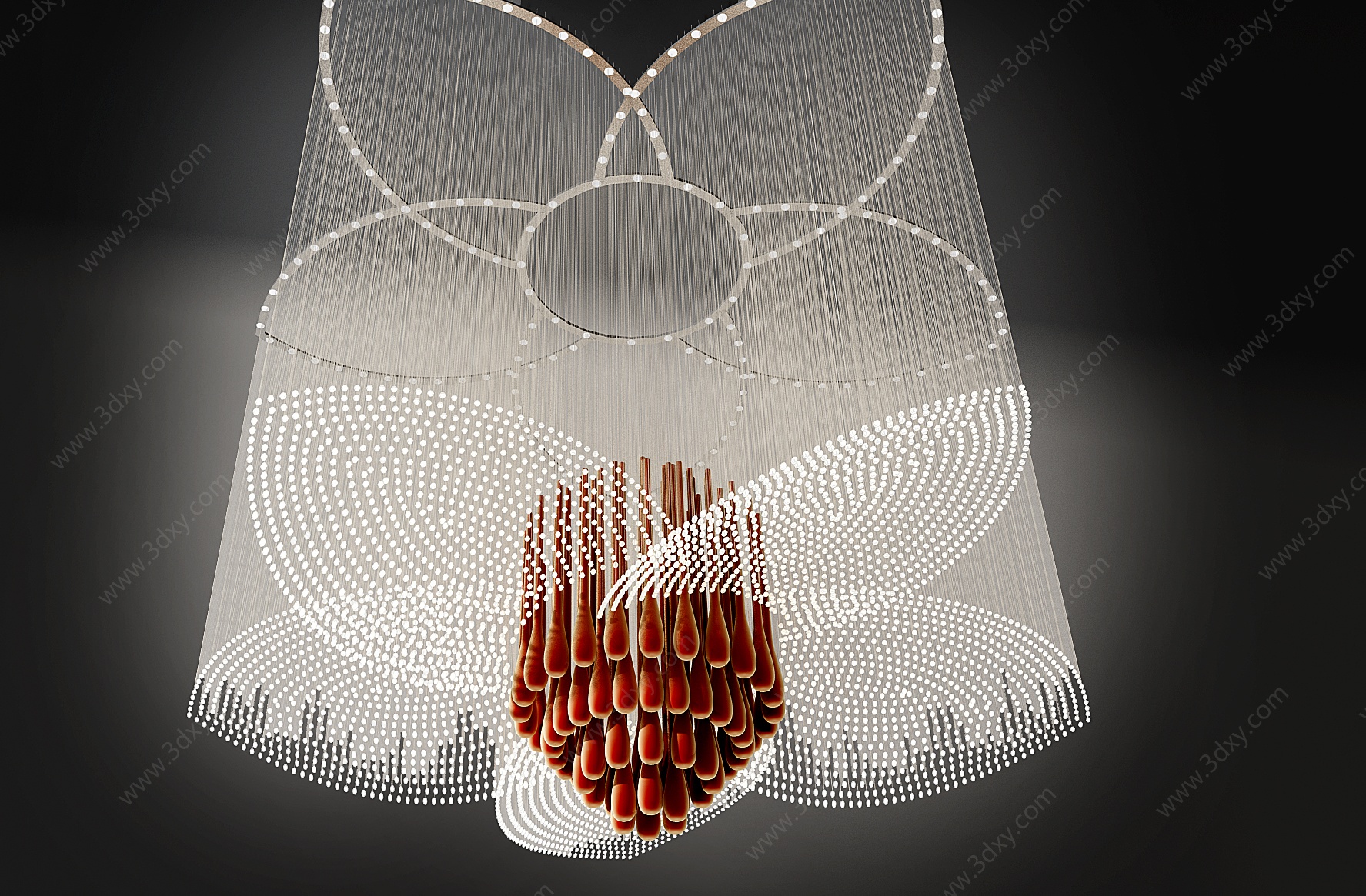 新中式花瓣水晶吊灯吸顶灯3D模型