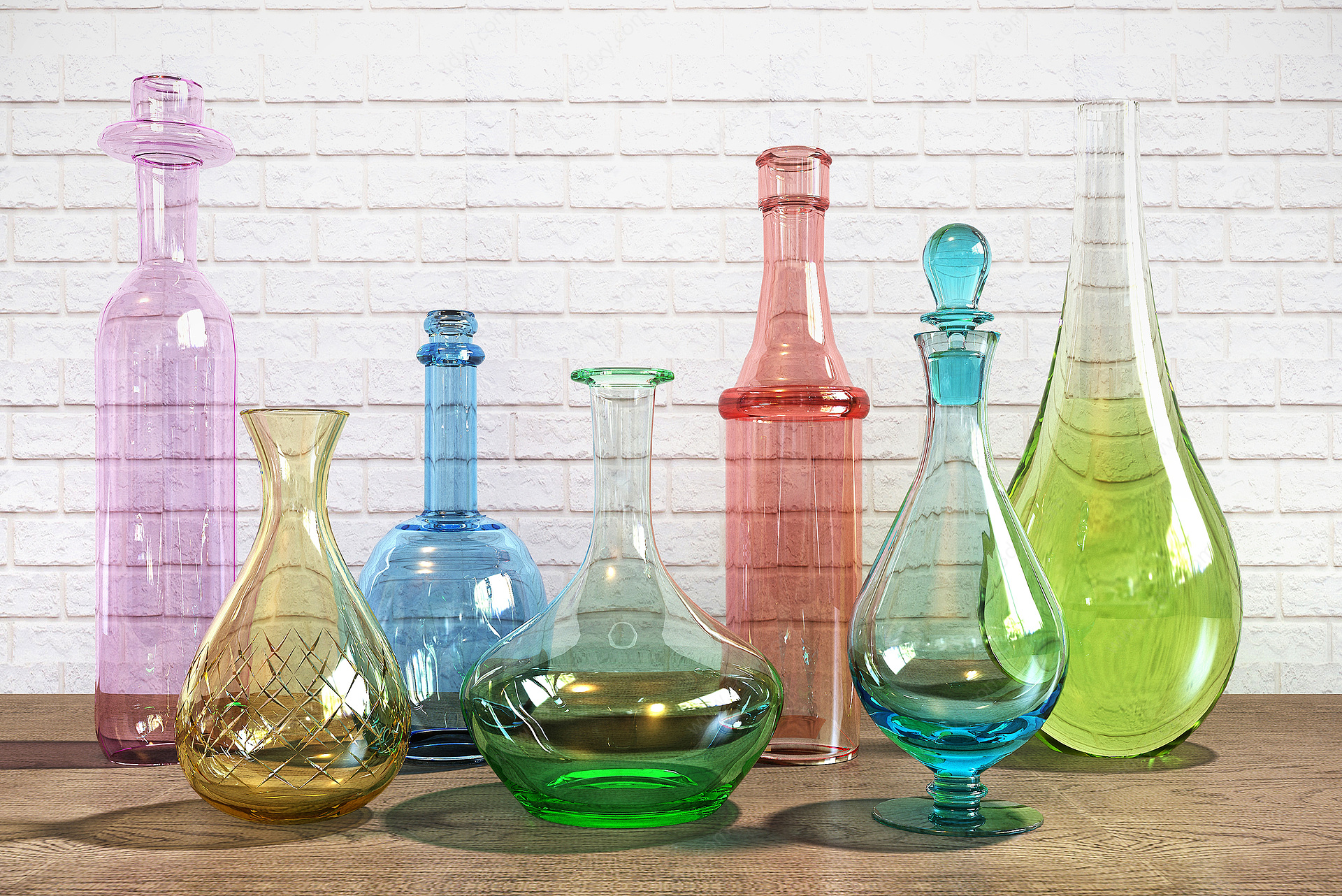 彩色玻璃瓶器皿装饰摆件3D模型