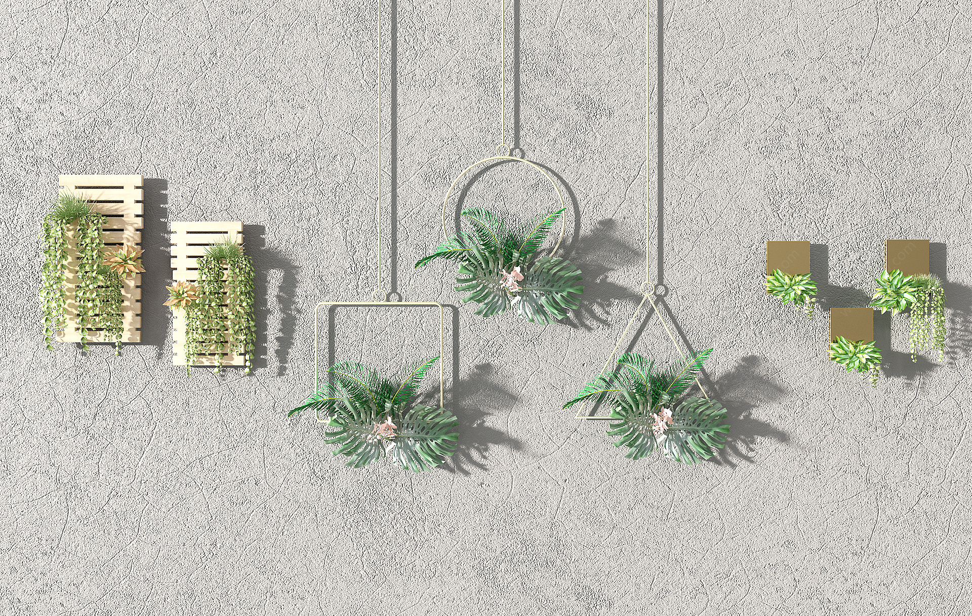 北欧植物隔板吊篮吊装植物3D模型