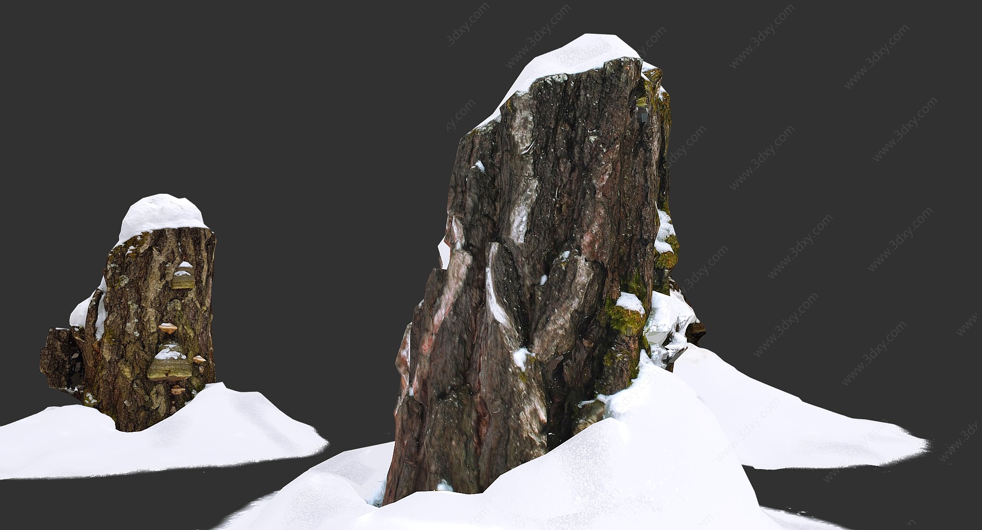 现代有雪的树桩3D模型