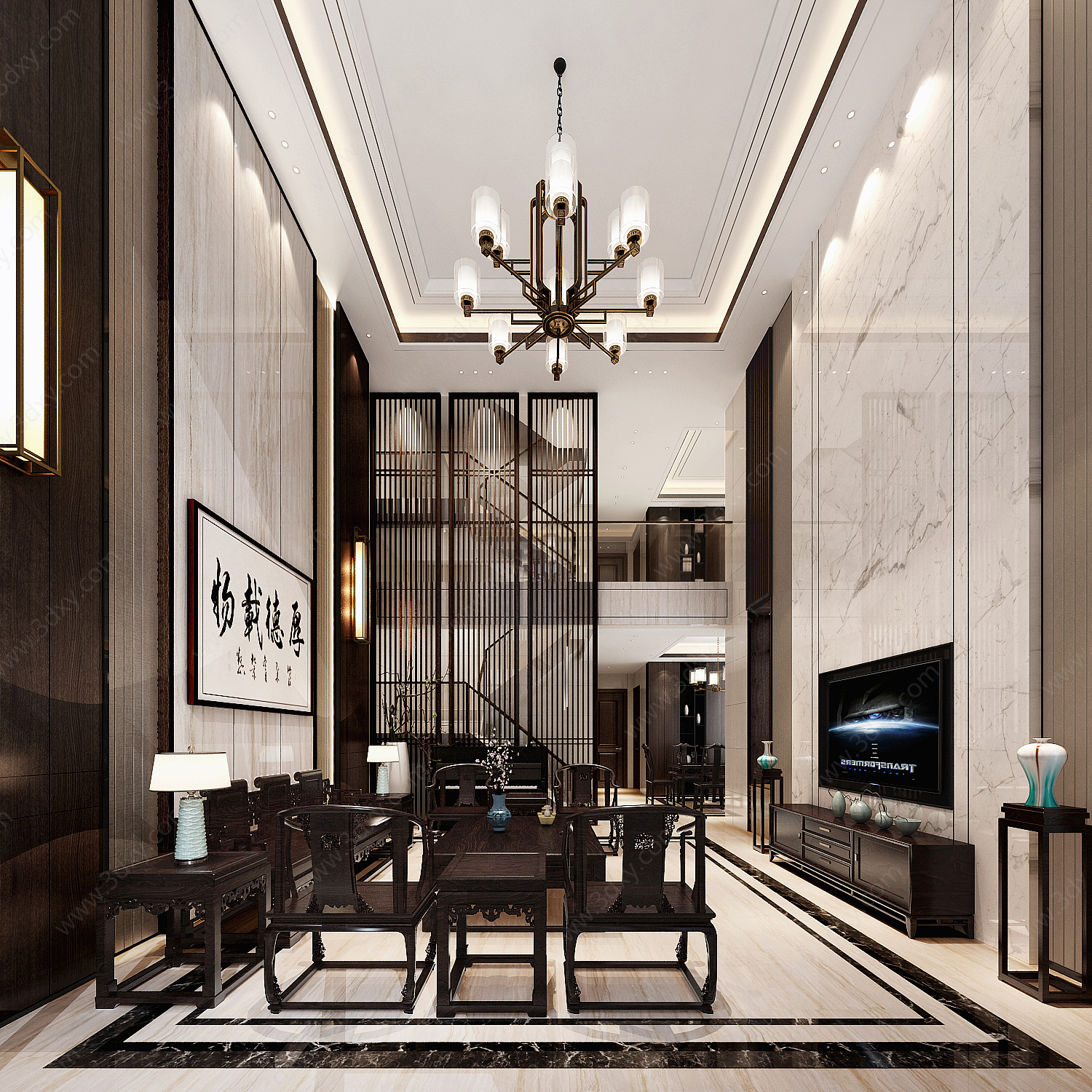 新中式别墅客厅3D模型
