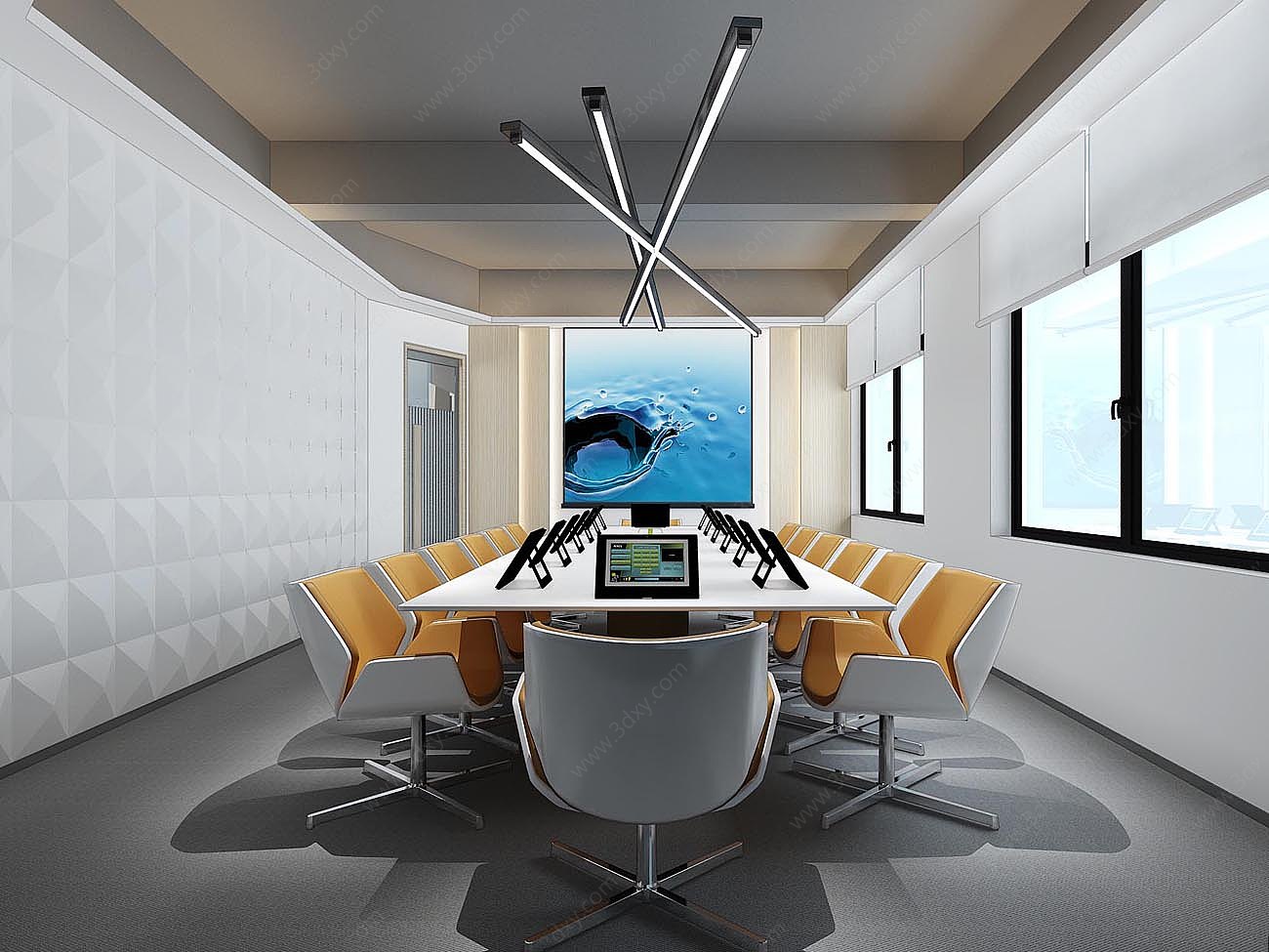 现代办公会议室会议桌椅3D模型
