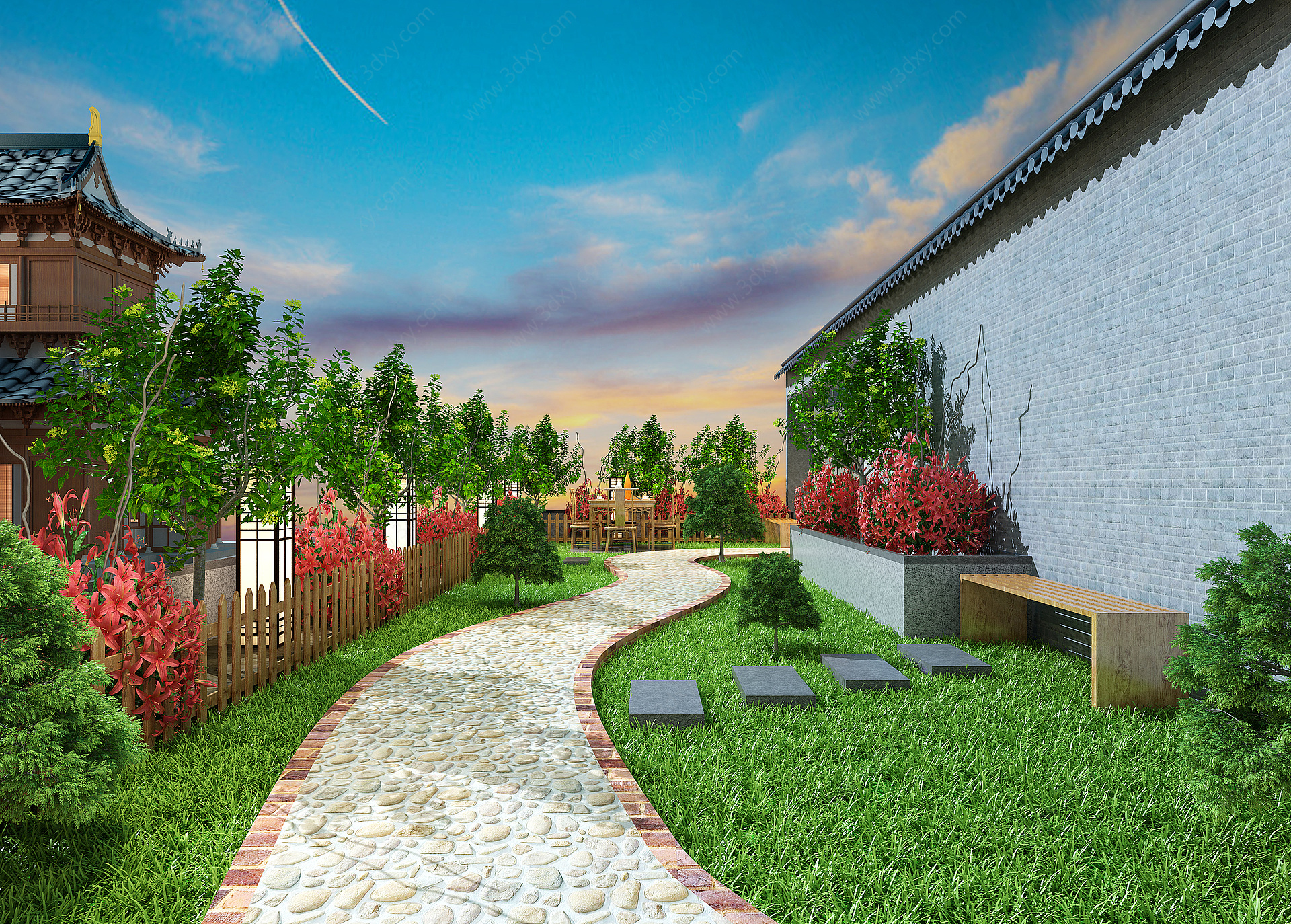 新中式庭院景观小品建筑3D模型