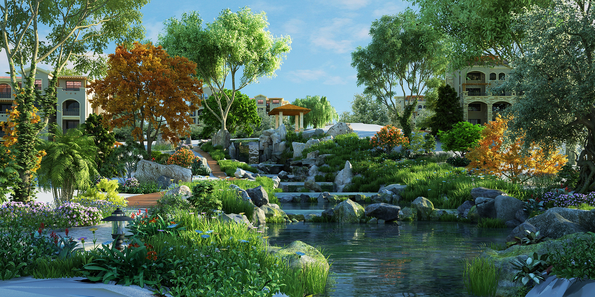 中式园林景观小区别墅3D模型