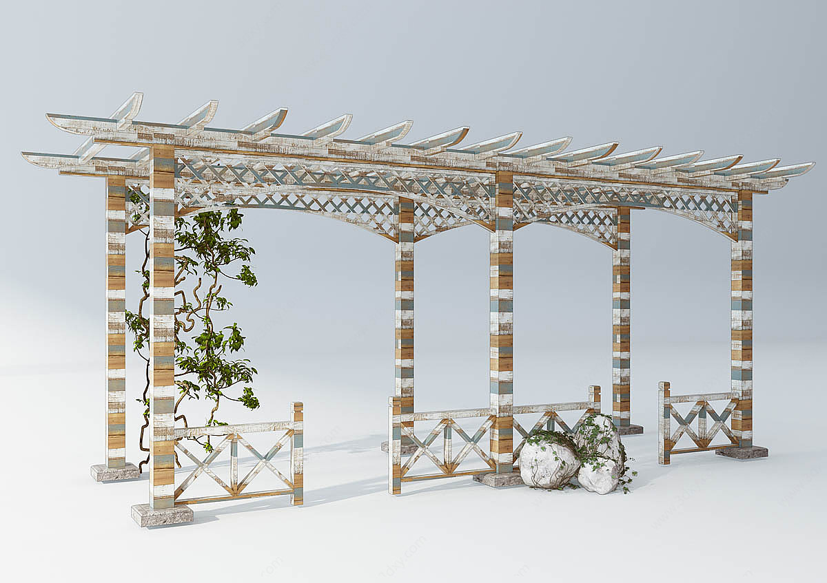 葡萄架室外园林廊架3D模型