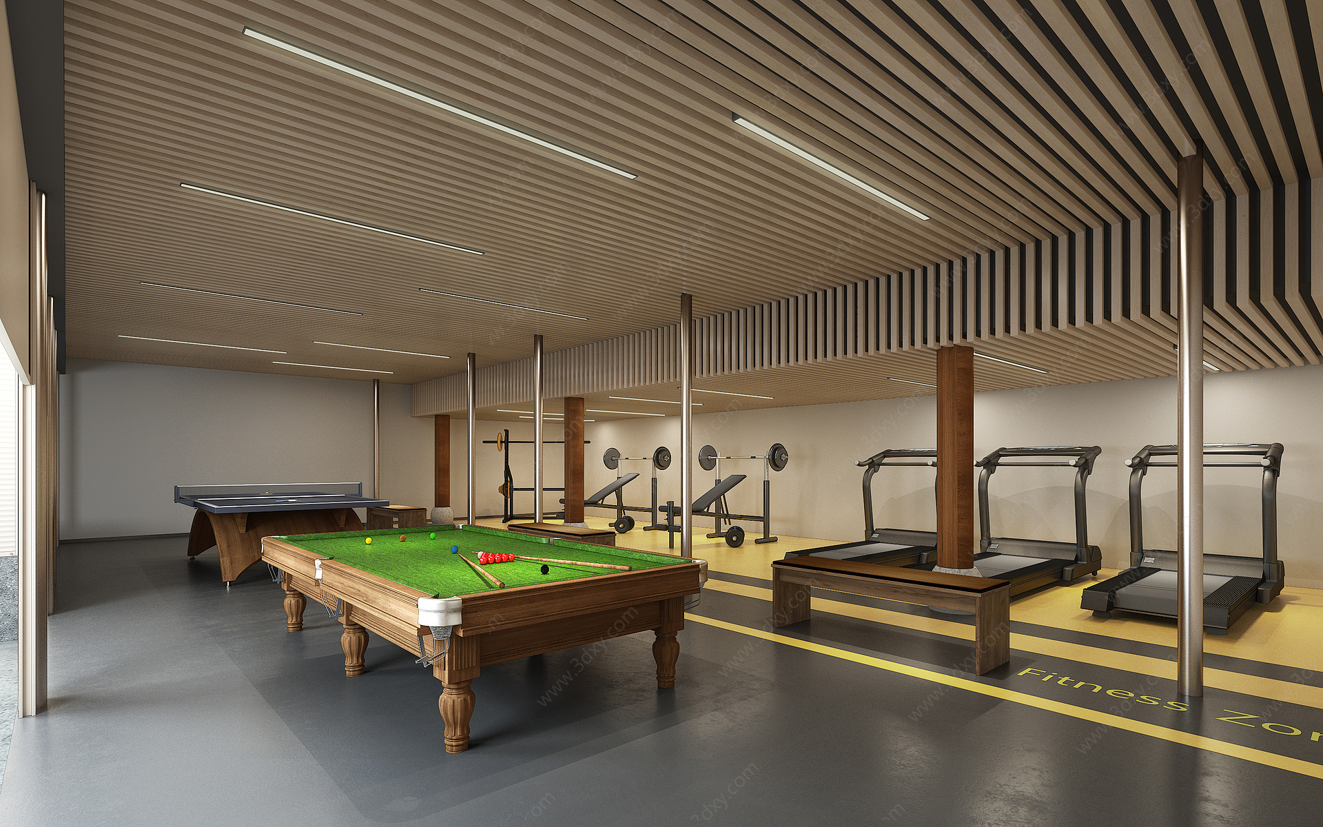 新中式健身房休闲空间3D模型