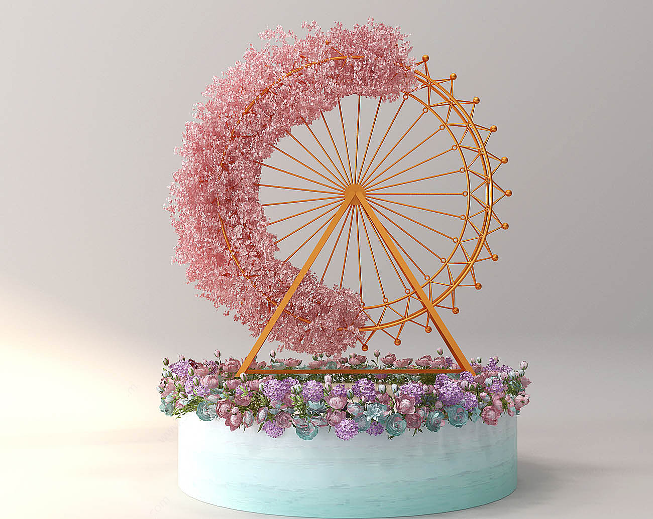 现代花环水车摆件造景花卉3D模型