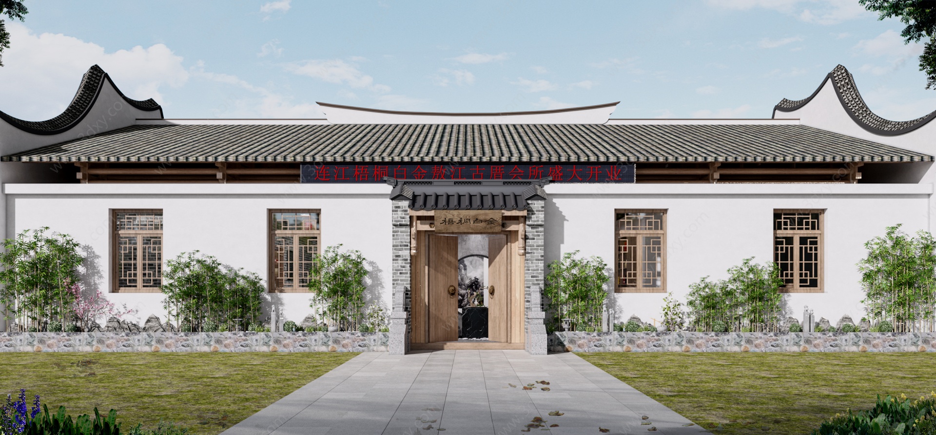 中式茶馆入口大门3D模型