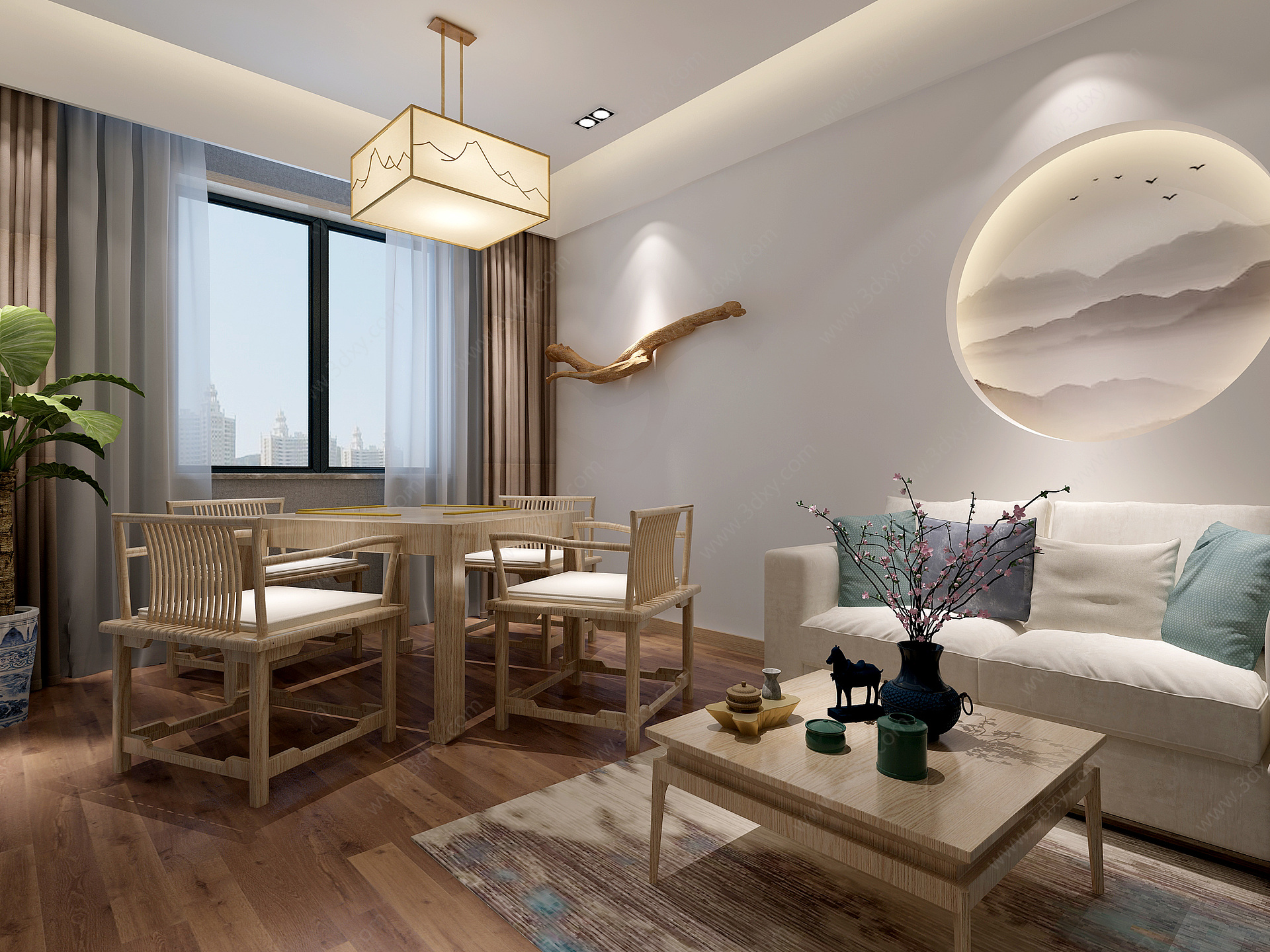 新中式休息室麻将桌3D模型