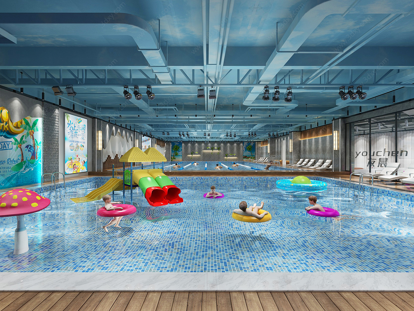 工业风室内游泳馆3D模型