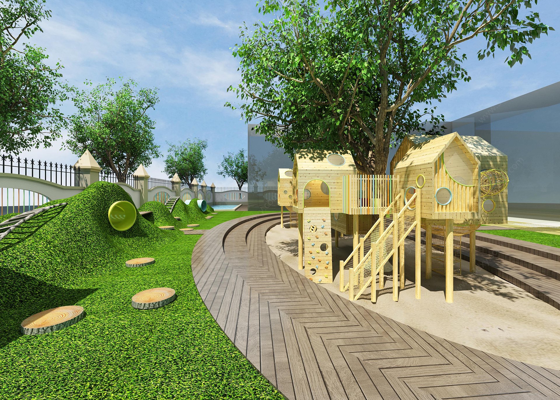 幼儿园户外树屋草坡游乐场3D模型